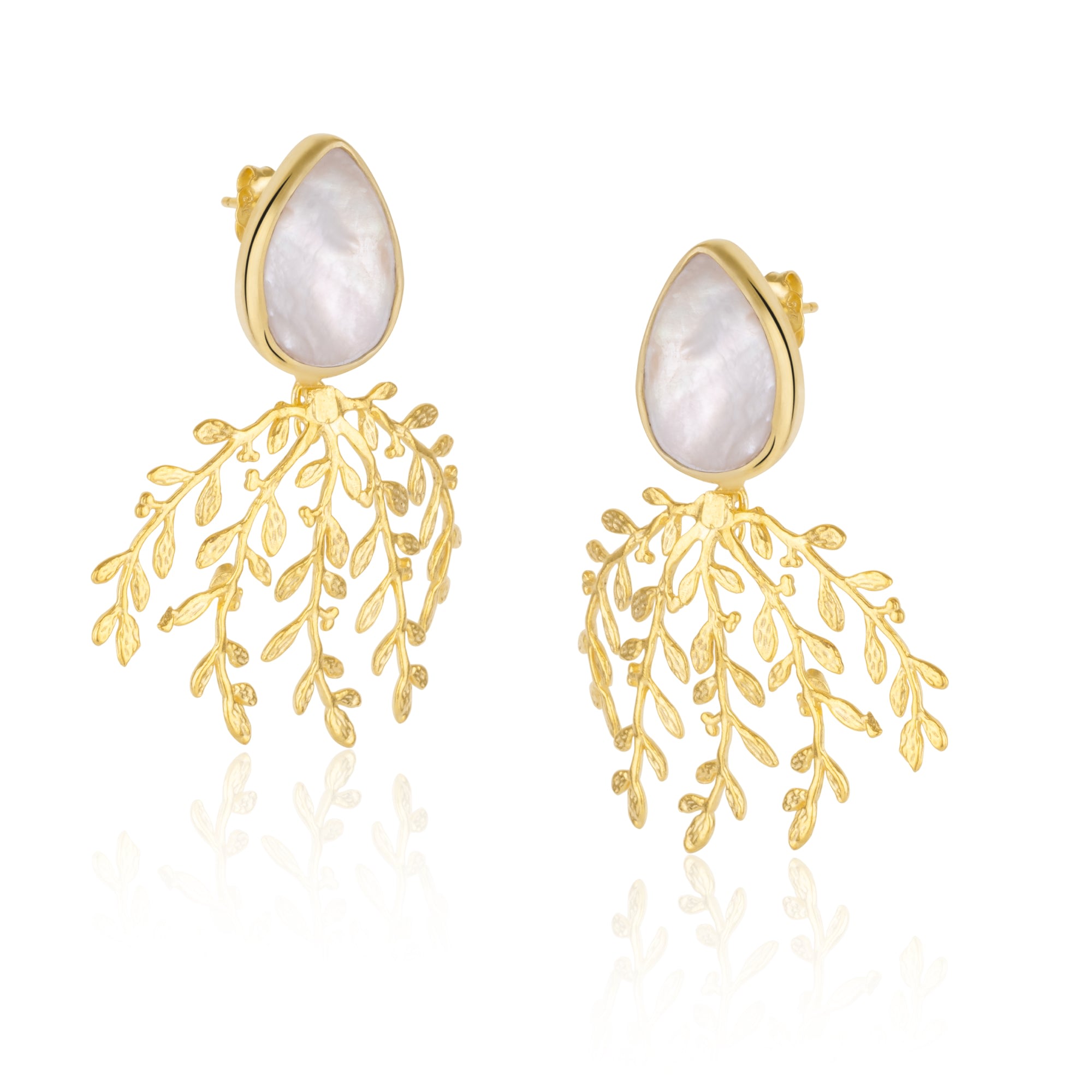 Spero London Women's Gold Mother Of Pearl Olive Branch Sterling Silver Statement Earring In Gold