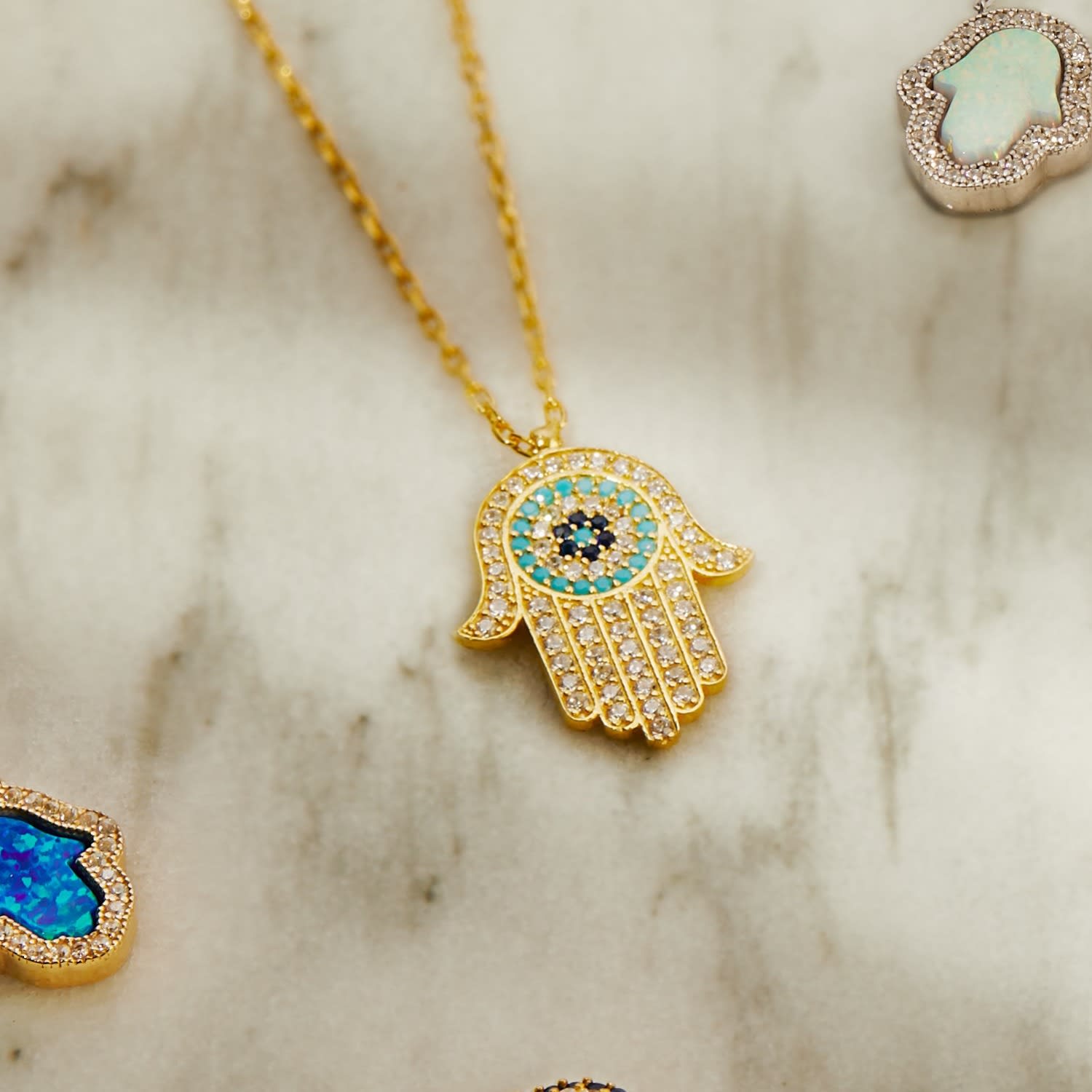 Boutons De Manchette En Or Jaune 14K - Motif Main De Hamsa Et Œil Protecteur - Neuf Sous Écrin