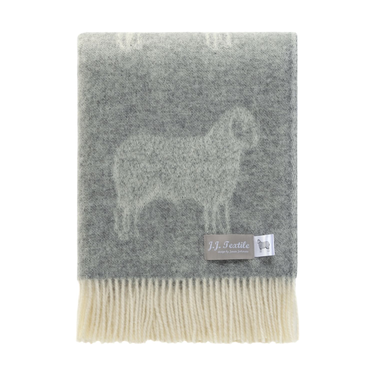 J.j.textile Grey / White Grey Sheep Wool Throw In Multi