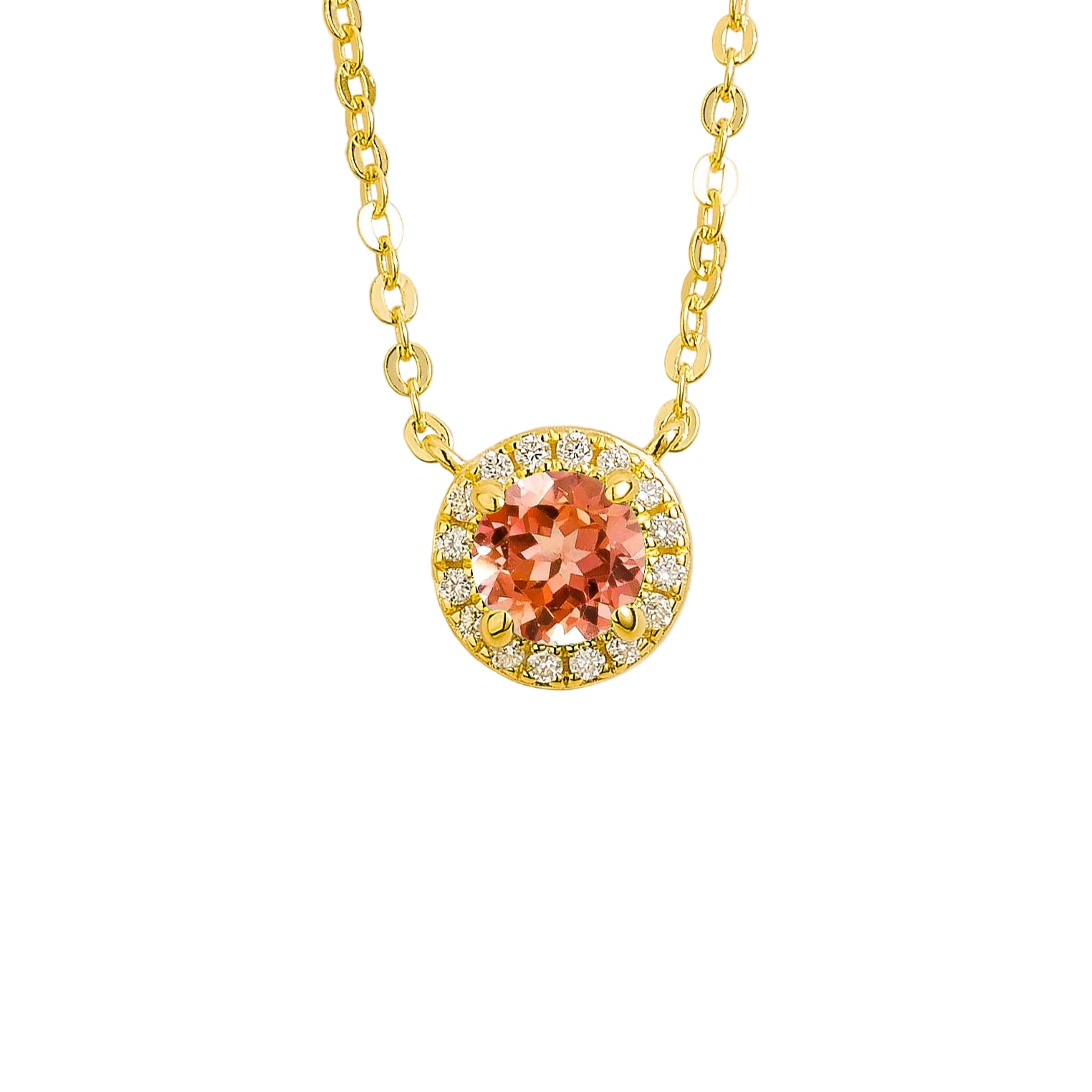 Juvetti Women's Pink / Orange / Gold Mars Gold Necklace Set With Padparadscha Sapphire & Diamond