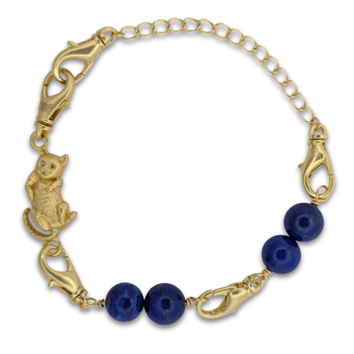 Frenvyrn Men's Gold / Blue Cat Convertible Lapis Bracelet Bag Charm Small