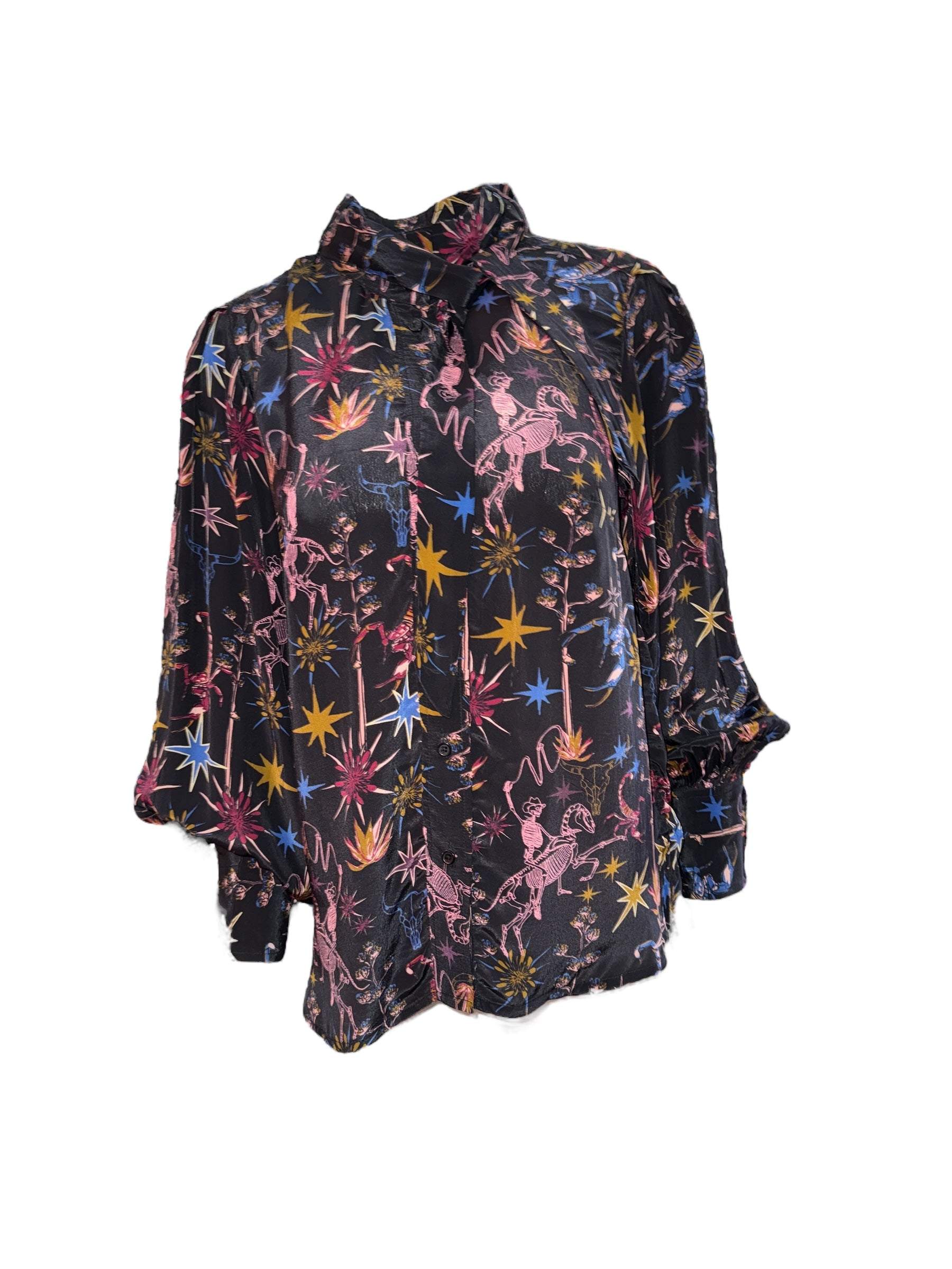 Any Old Iron Women's Black / Blue Multicolor Ghost Rider Necktie Shirt In Purple