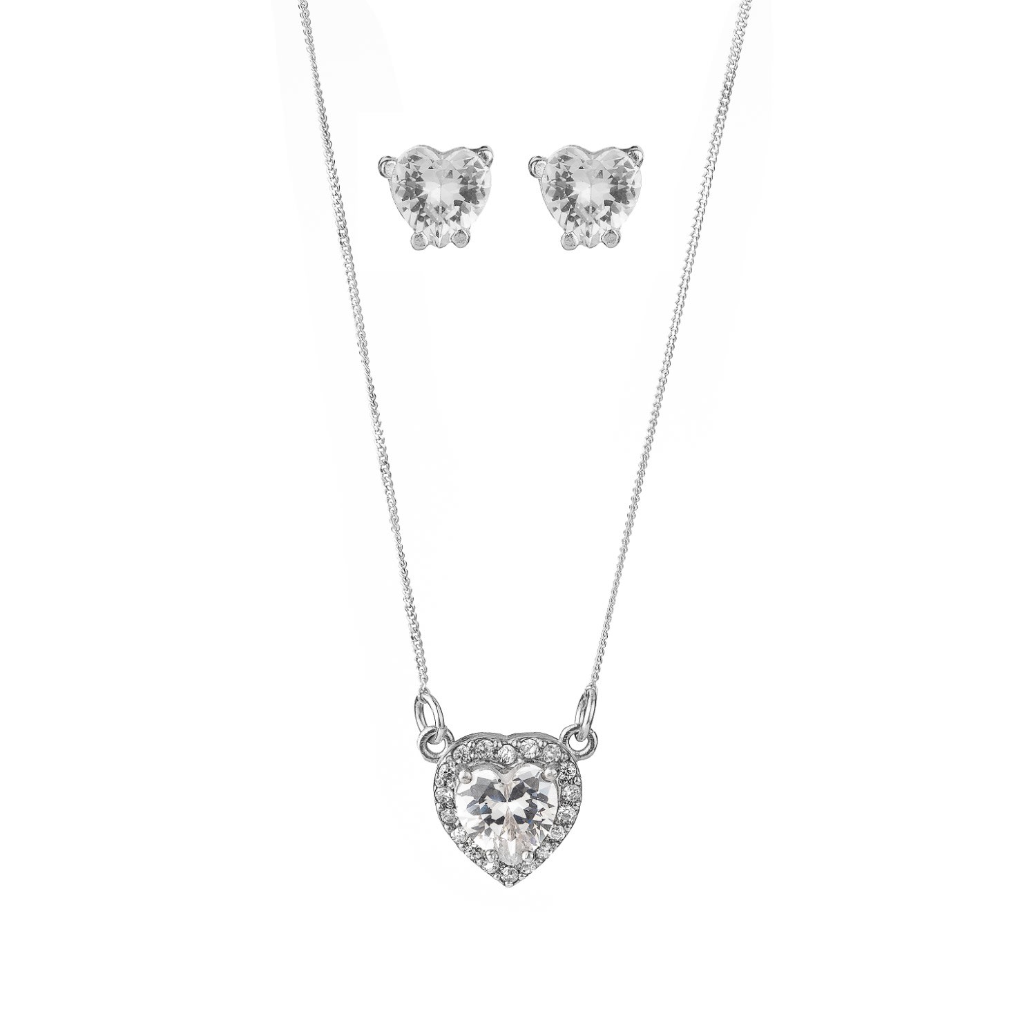 Chiarella Women's Silver / Neutrals Central Heart Set – White: Necklace + Earrings