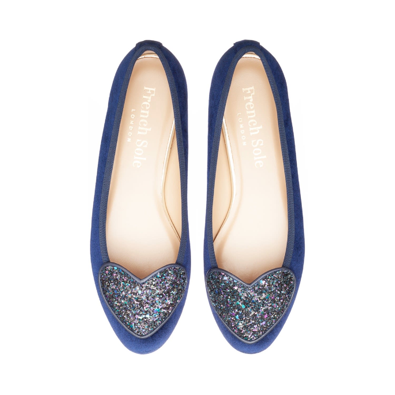 Women’s Blue Love Heart Navy Velvet Navy Glitter Heart 3 Uk French Sole