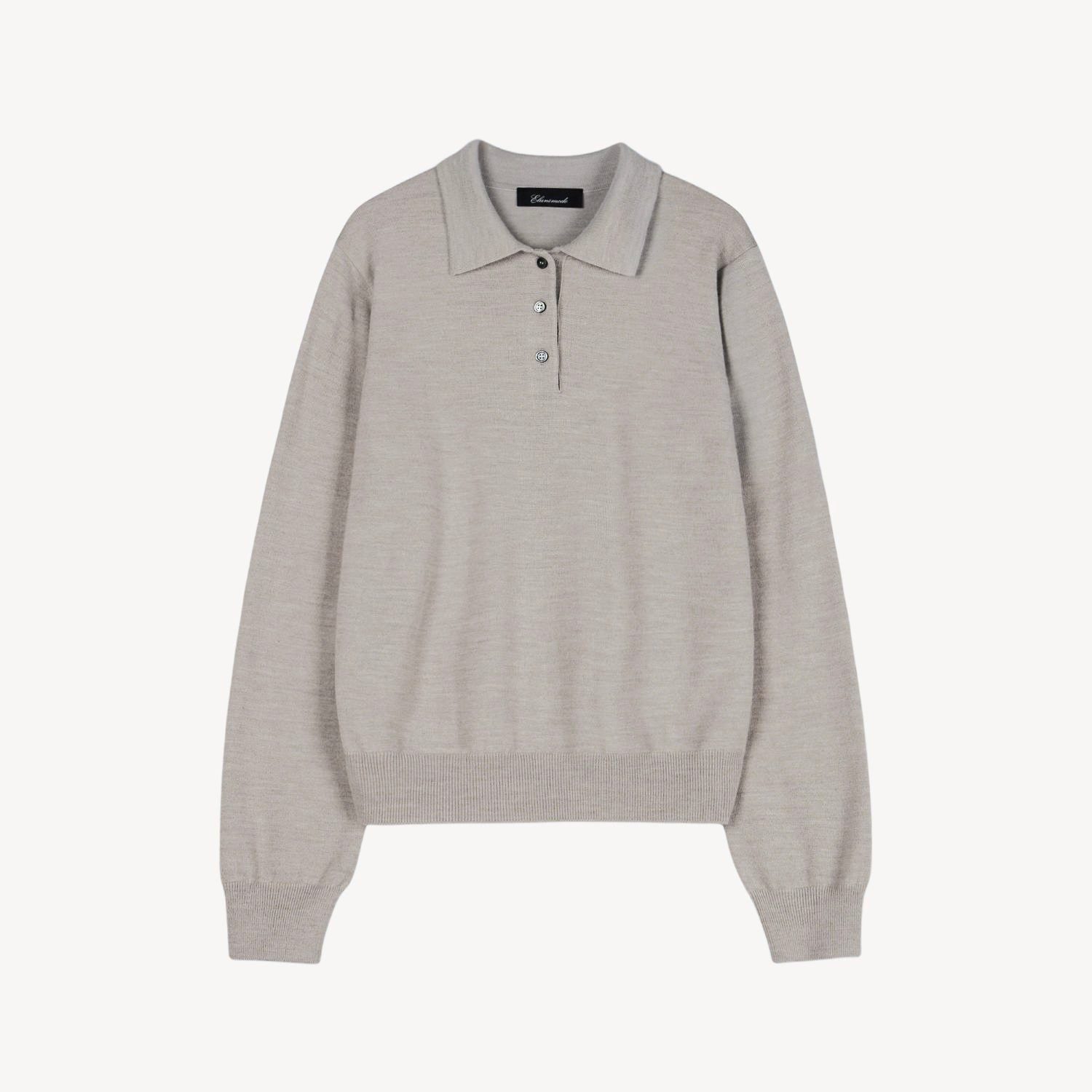 Elune Mode Women's Brown / Grey Classic Knit Polo Long Sleeve _ Ash Beige In Multi