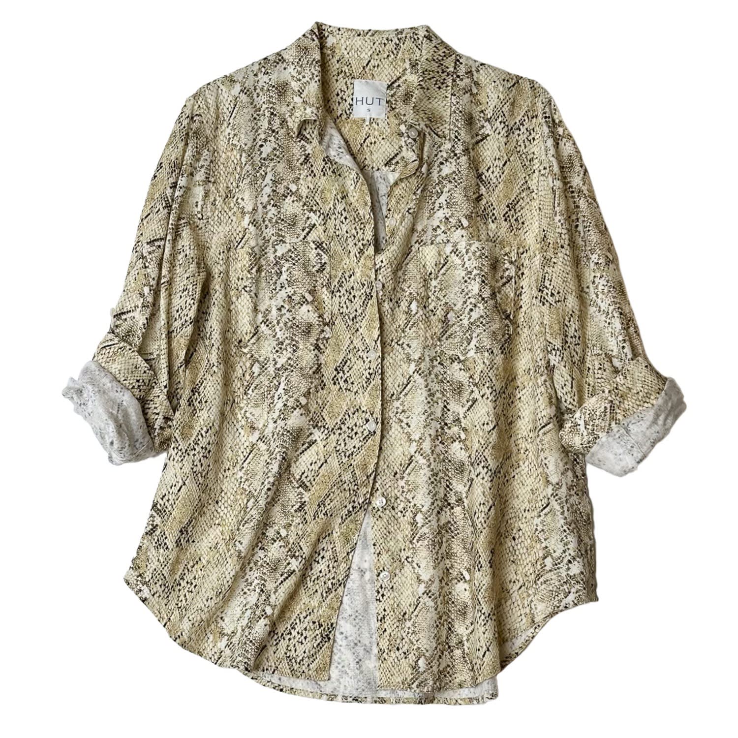 Hut Noosa Women's Neutrals Snake Skin Print Boyfriend Linen Shirt