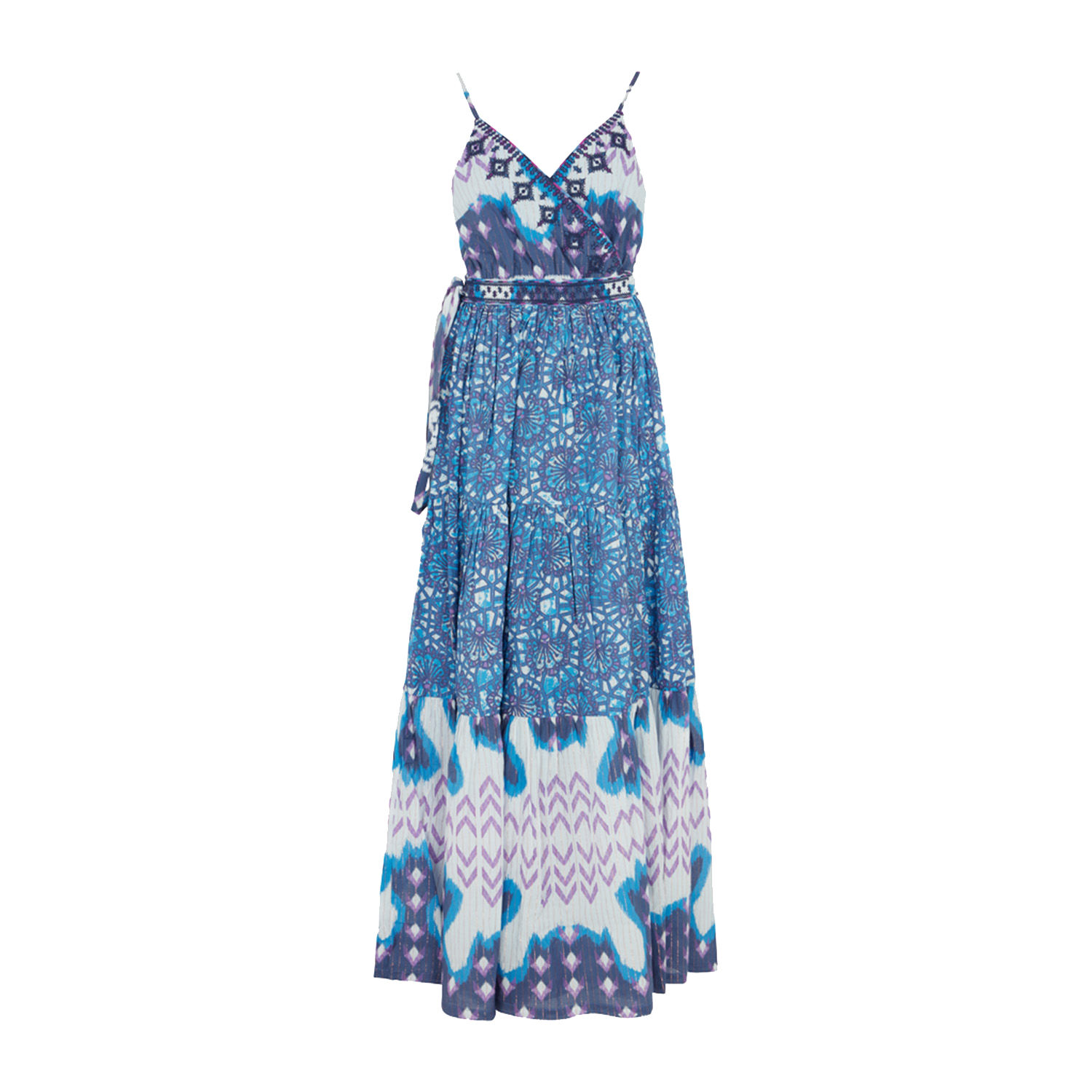 Raffya Women's Mia Printed Blue White & Lilac Wrap Maxi Summer Dress