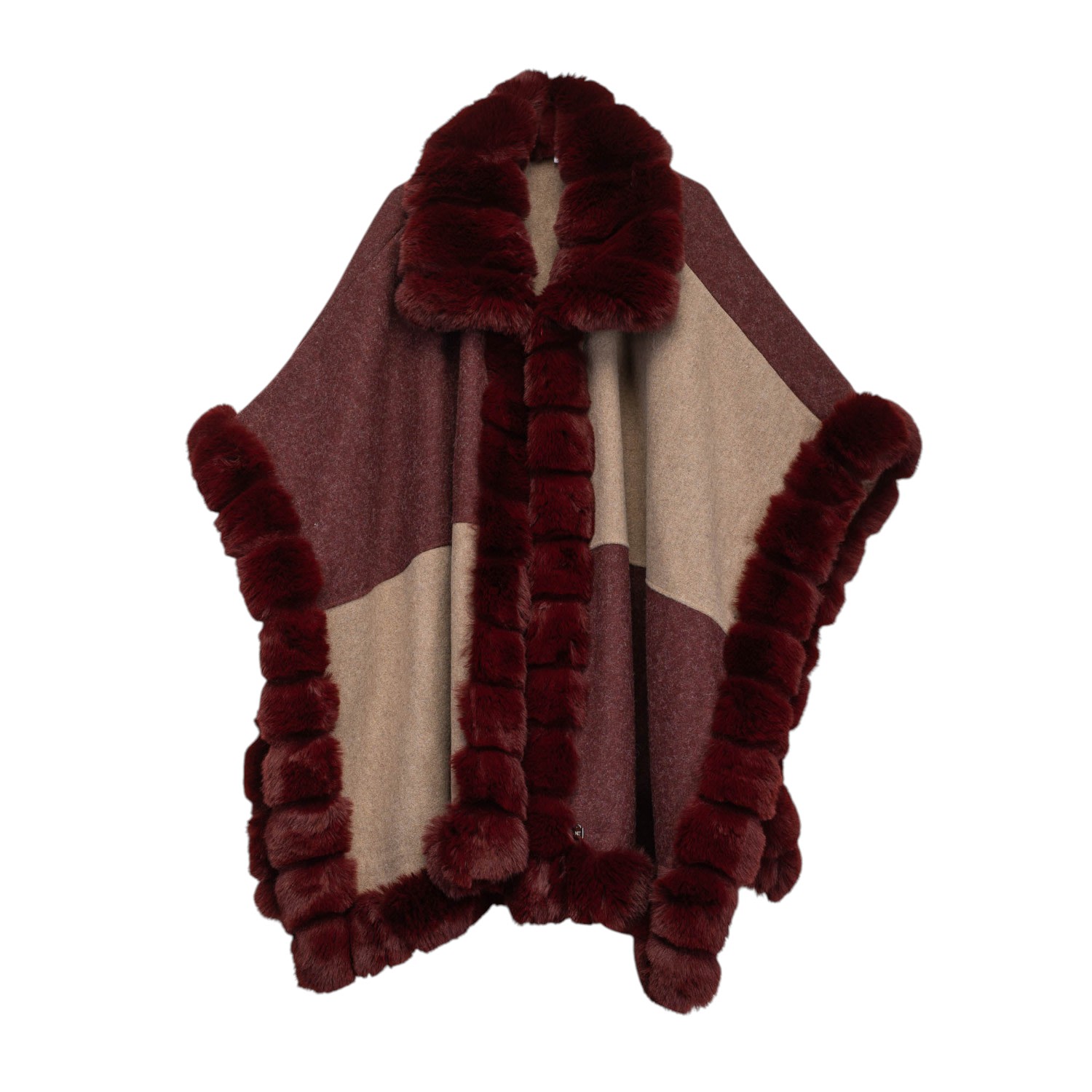 Niza Women's Pink Poncho With A Swan Shaped Fur Collar In Brown