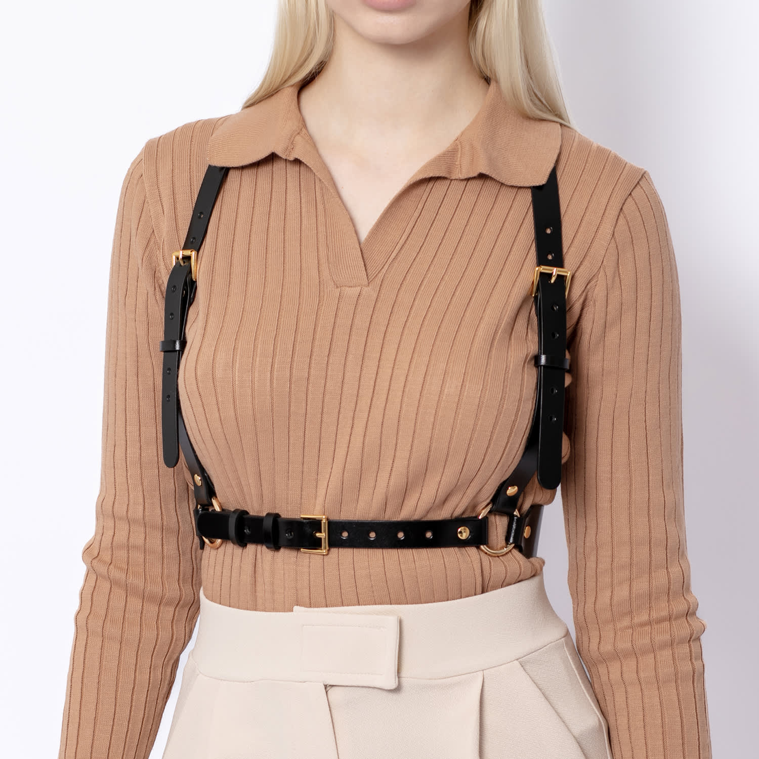 Vegan Leather Suspender Statement Belt Leather Body Harness with Chain – Suspender Belt  main image 4