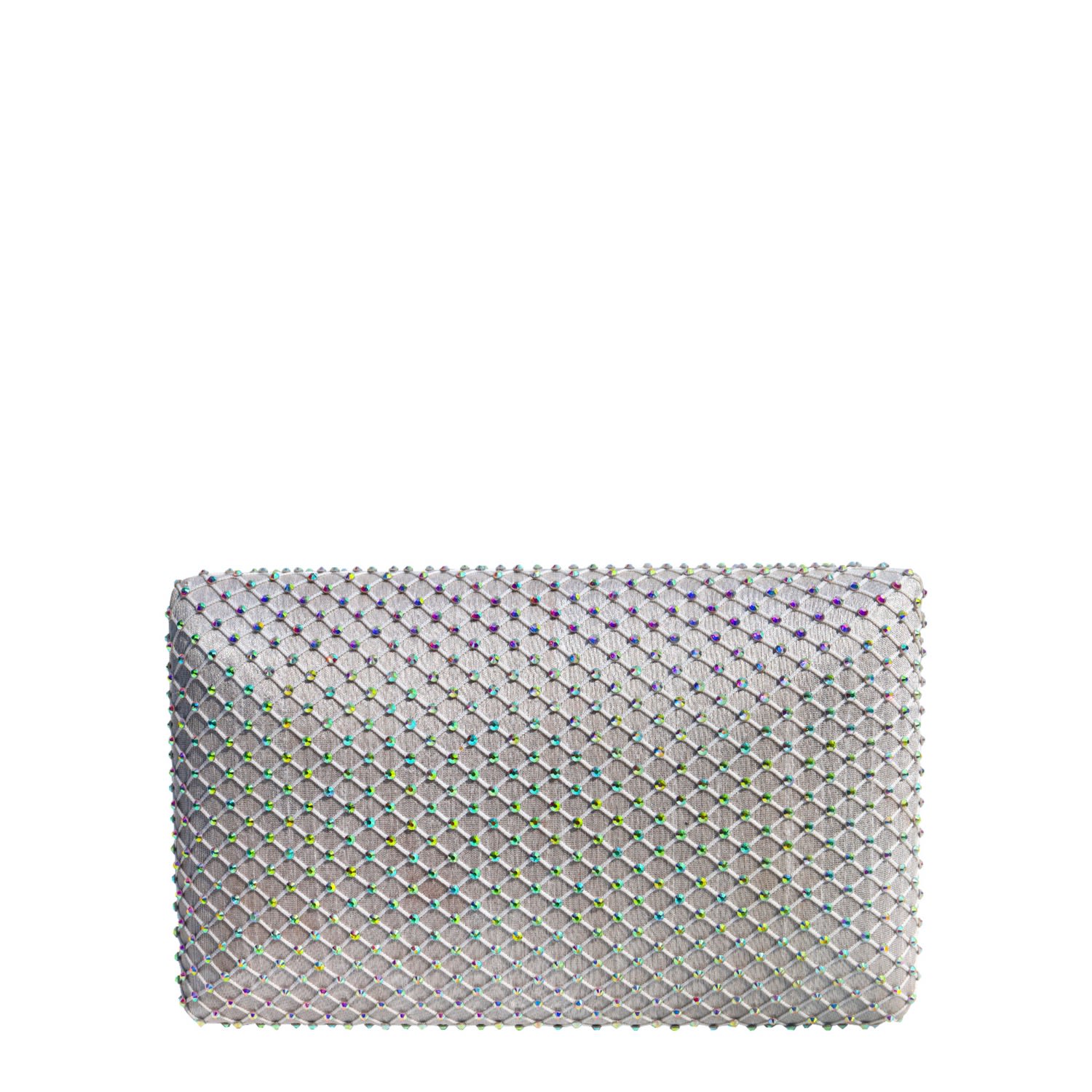 Simitri Women's White / Silver Diamond Fishnet Crystal Clutch In Metallic