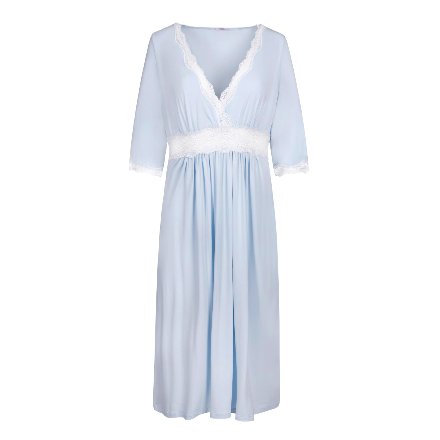 Oh!zuza Night&day Women's Blue / White Midi Nightgown, Soft Viscose & Lace In Blue/white
