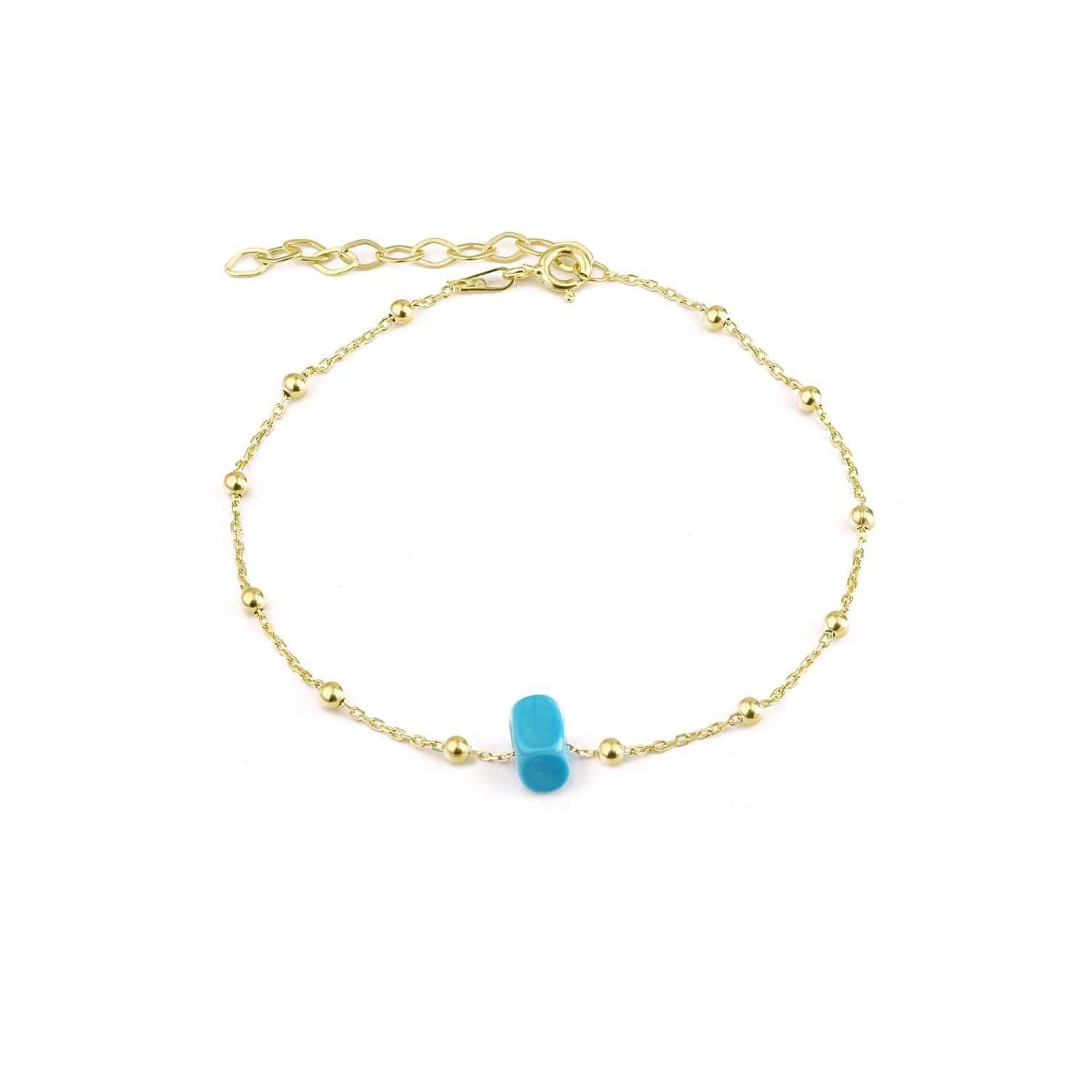 Spero London Women's Sterling Silver Beaded Satellite Chain Bracelet With Turquoise Gemstone - Gold
