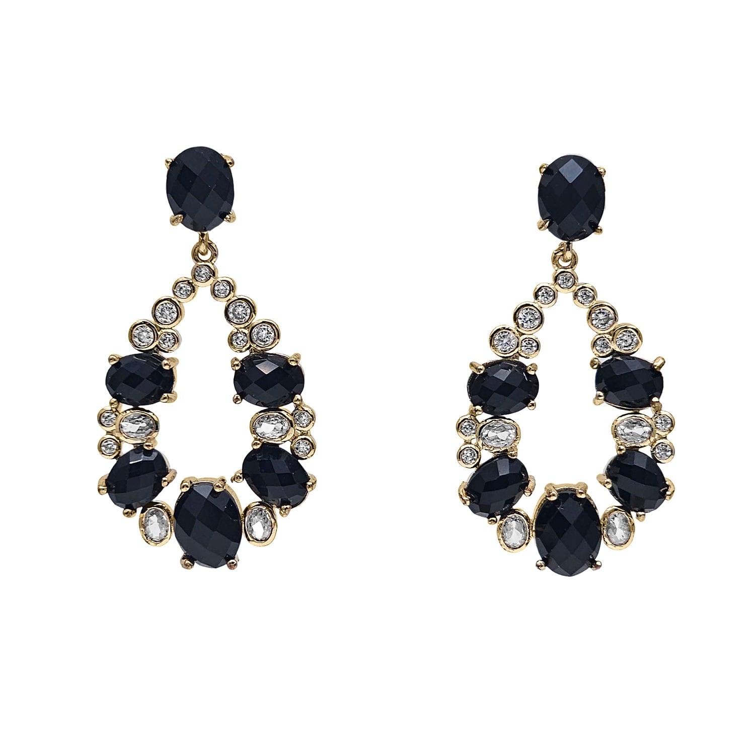 Farra Women's Teardrop Shaped Black Obsidian Statement Earrings