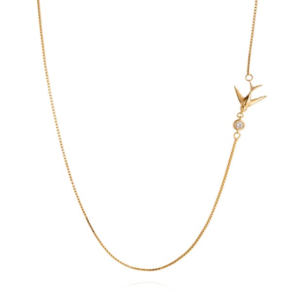 GUCCI WOMEN'S SWALLOW NECKLACE WHITE SAPPHIRE & GOLD