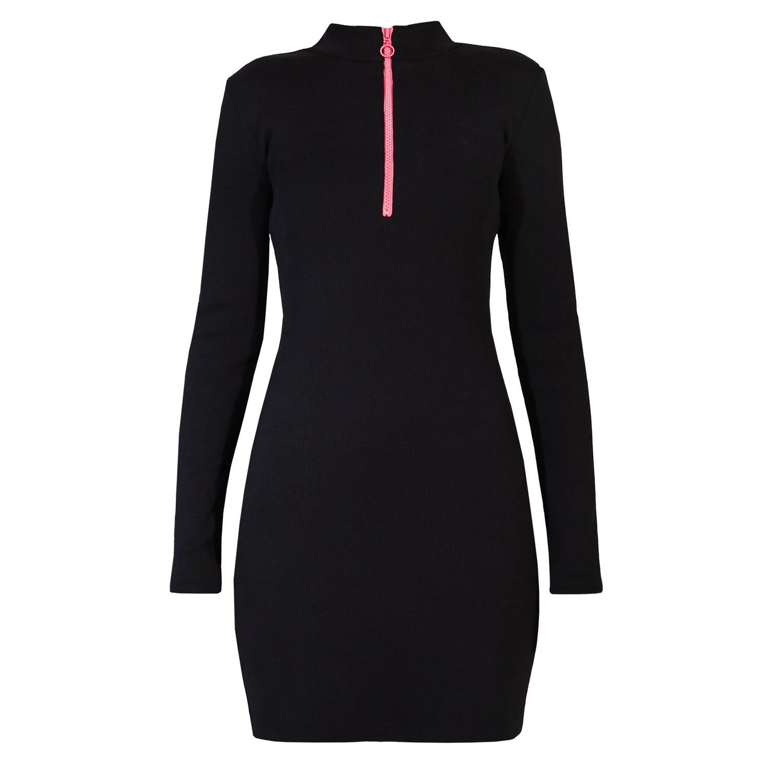 Blonde Gone Rogue Women's Wicked Ribbed Mini Zipper Dress In Black In Black