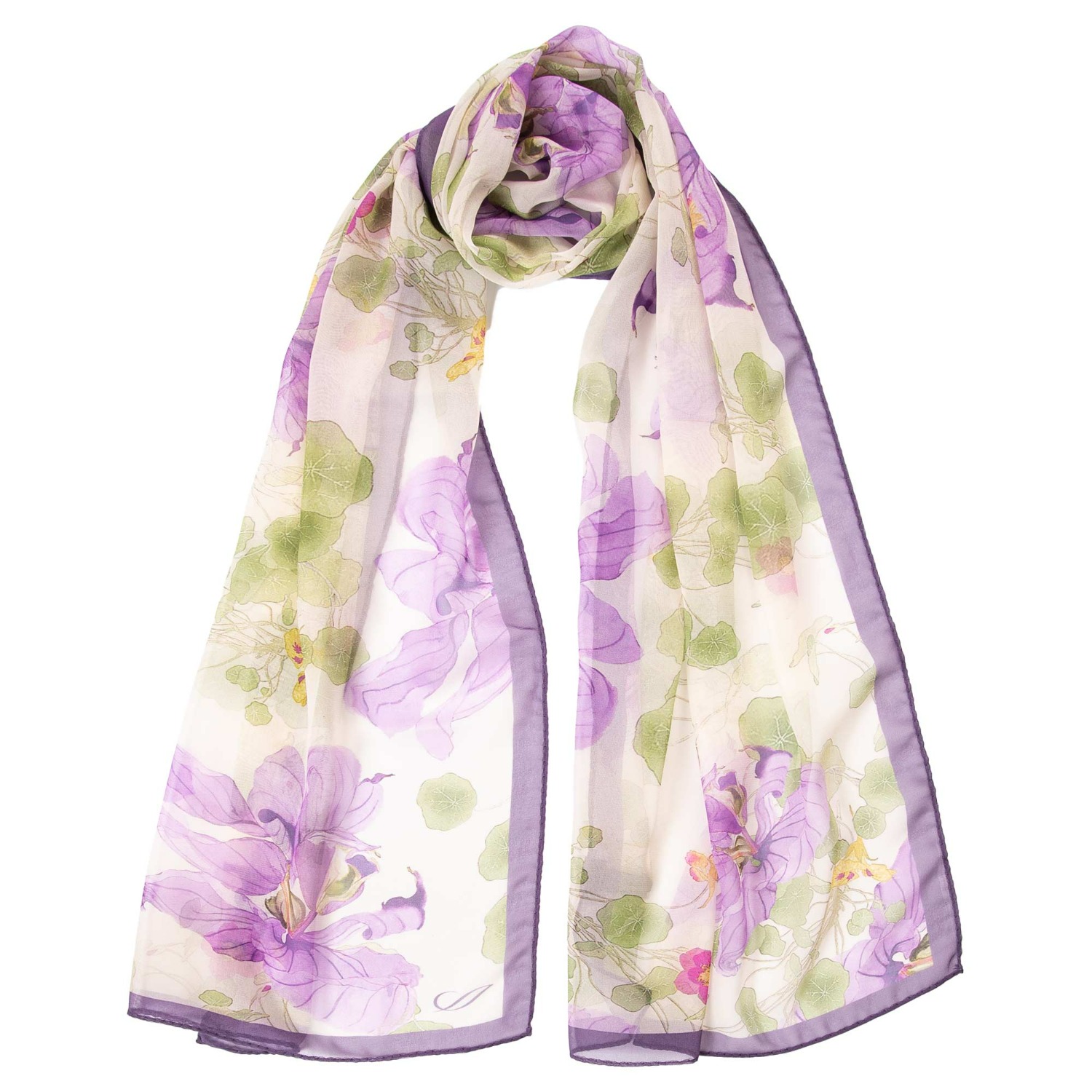 Elizabetta Italian Silk Georgette Scarf - Lavender Floral