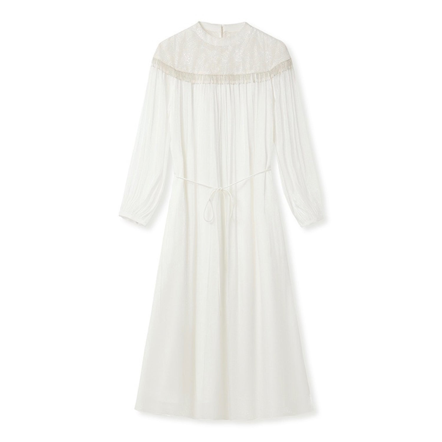 Women's White Embroidered Sweet Cream Lace Tassel Maxi Dress | Extra Small | Wjy Studio London