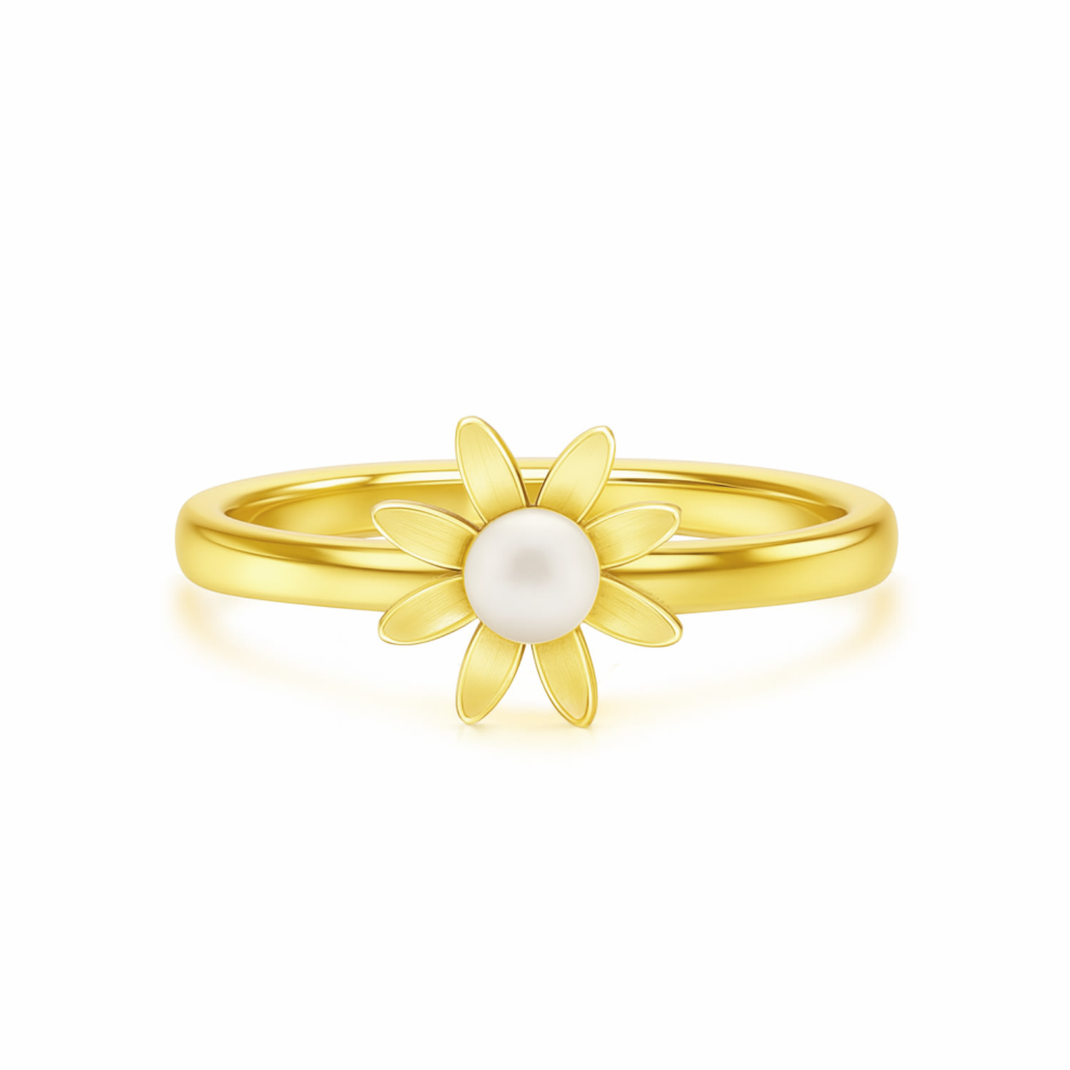 Unaloe Women's Adjustable Daisy Ring  With Natural Pearl In Sterling Silver With Gold Plated -  Handm In Gold