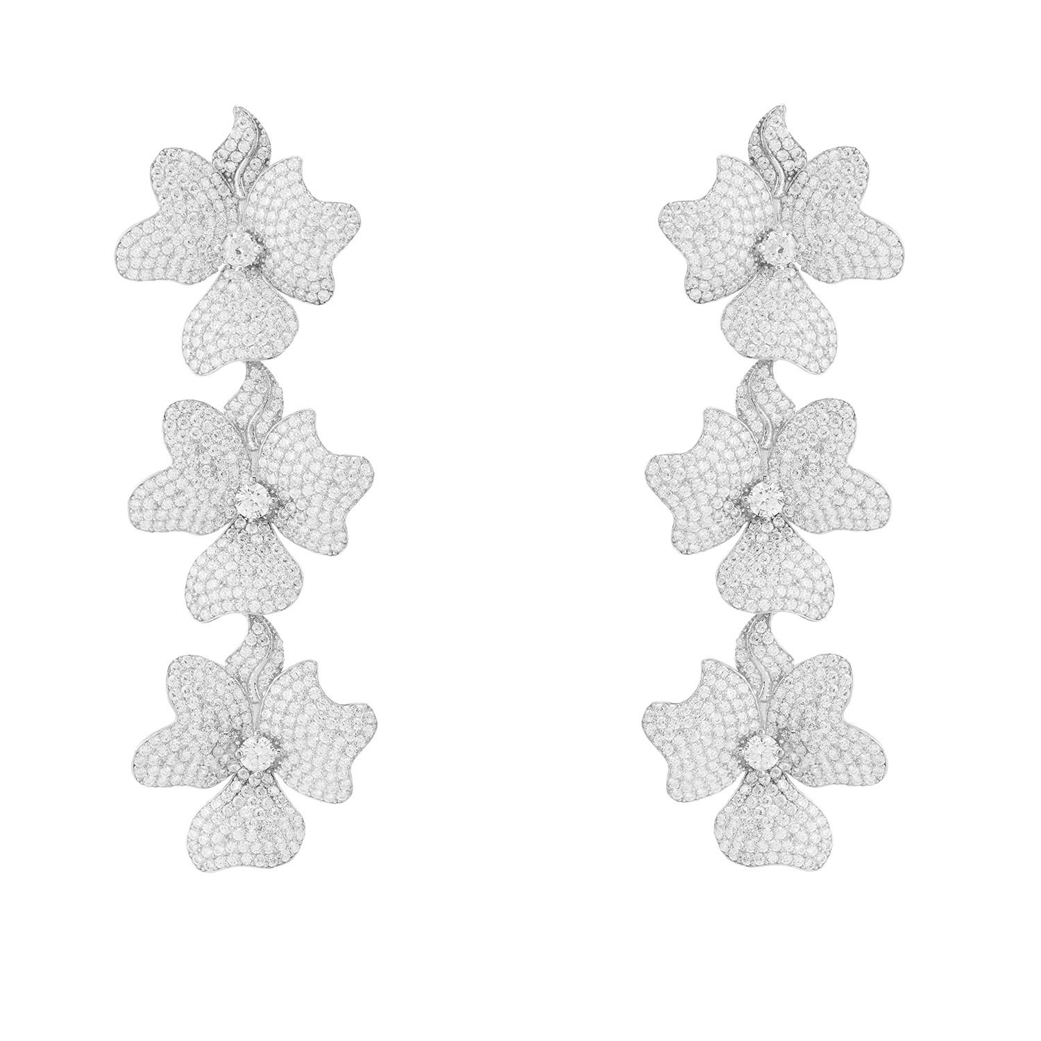 Women’s White / Silver Jasmine Flower Triple Drop Earrings Silver Latelita