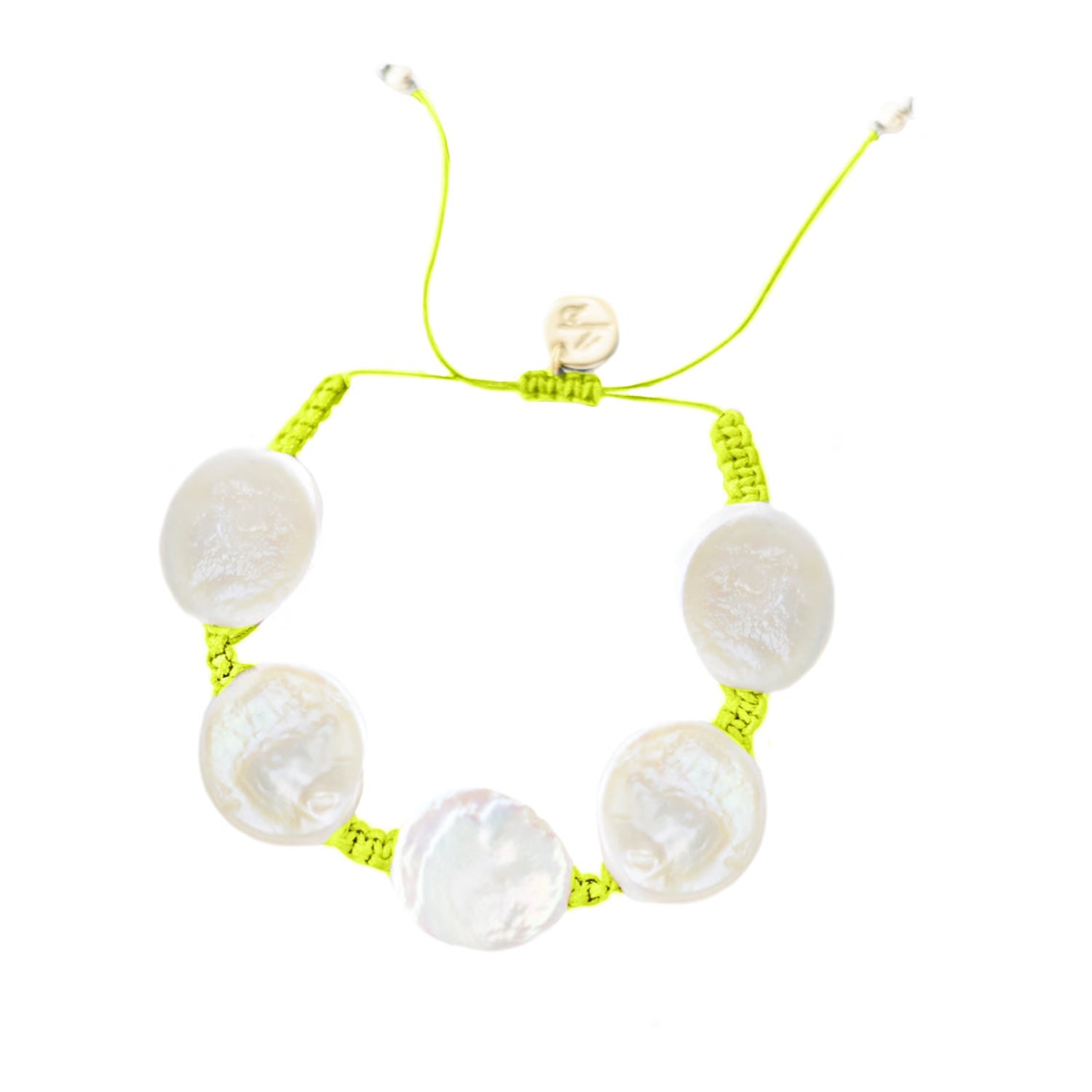 Adriana Pappas Designs Women's Coin Pearl Bracelet On Colored Cord - Neon Yellow In Yellow