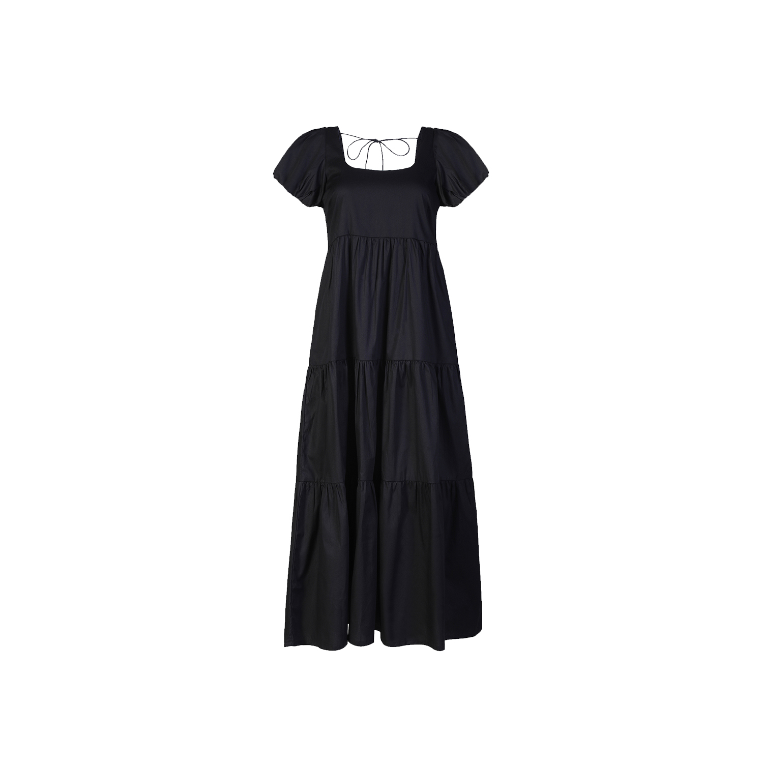 Puff Sleeve Tiered Black Maxi Cotton Dress | Reistor | Wolf & Badger
