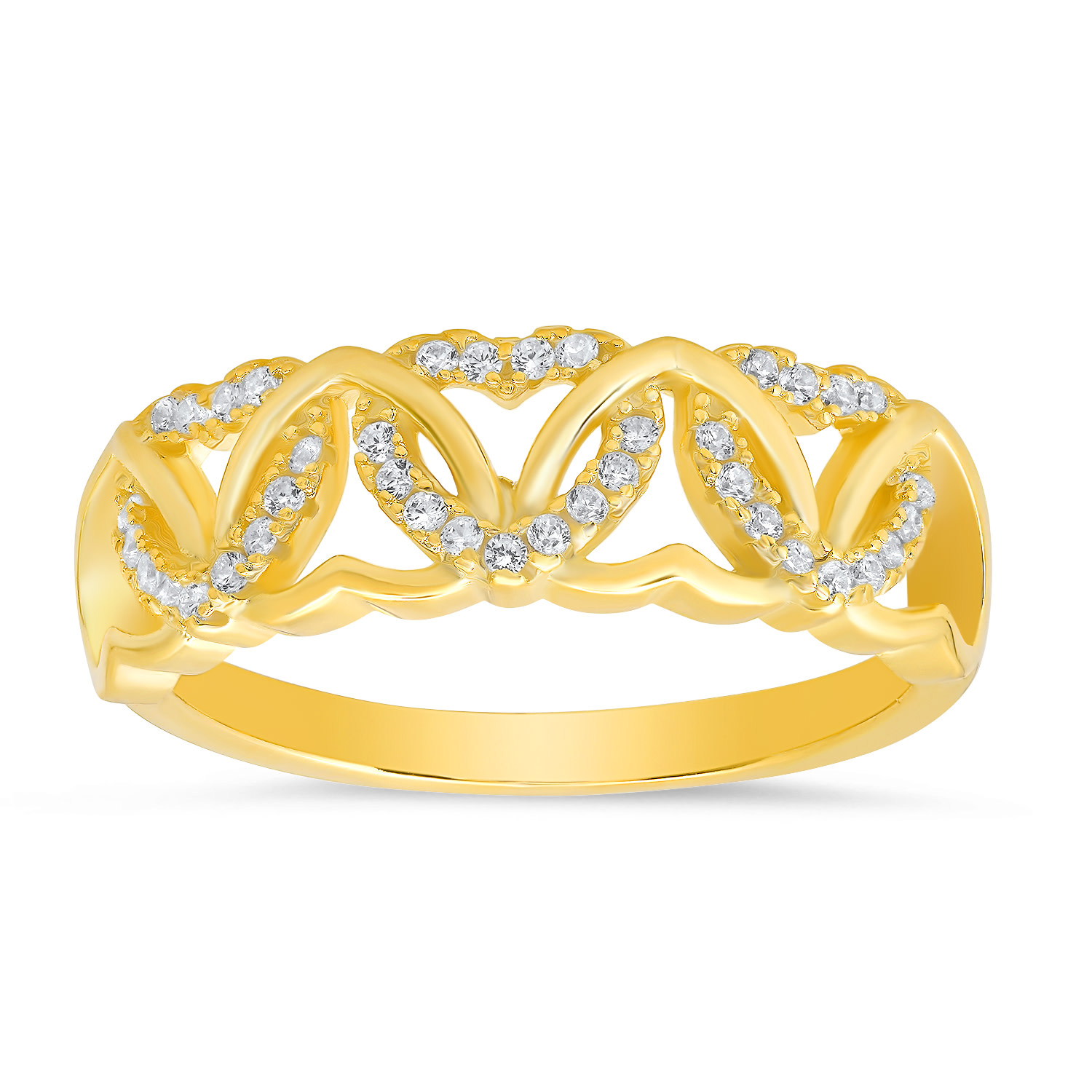 Kylie Harper Women's Gold Interlocking Hearts Diamond Cz Ring