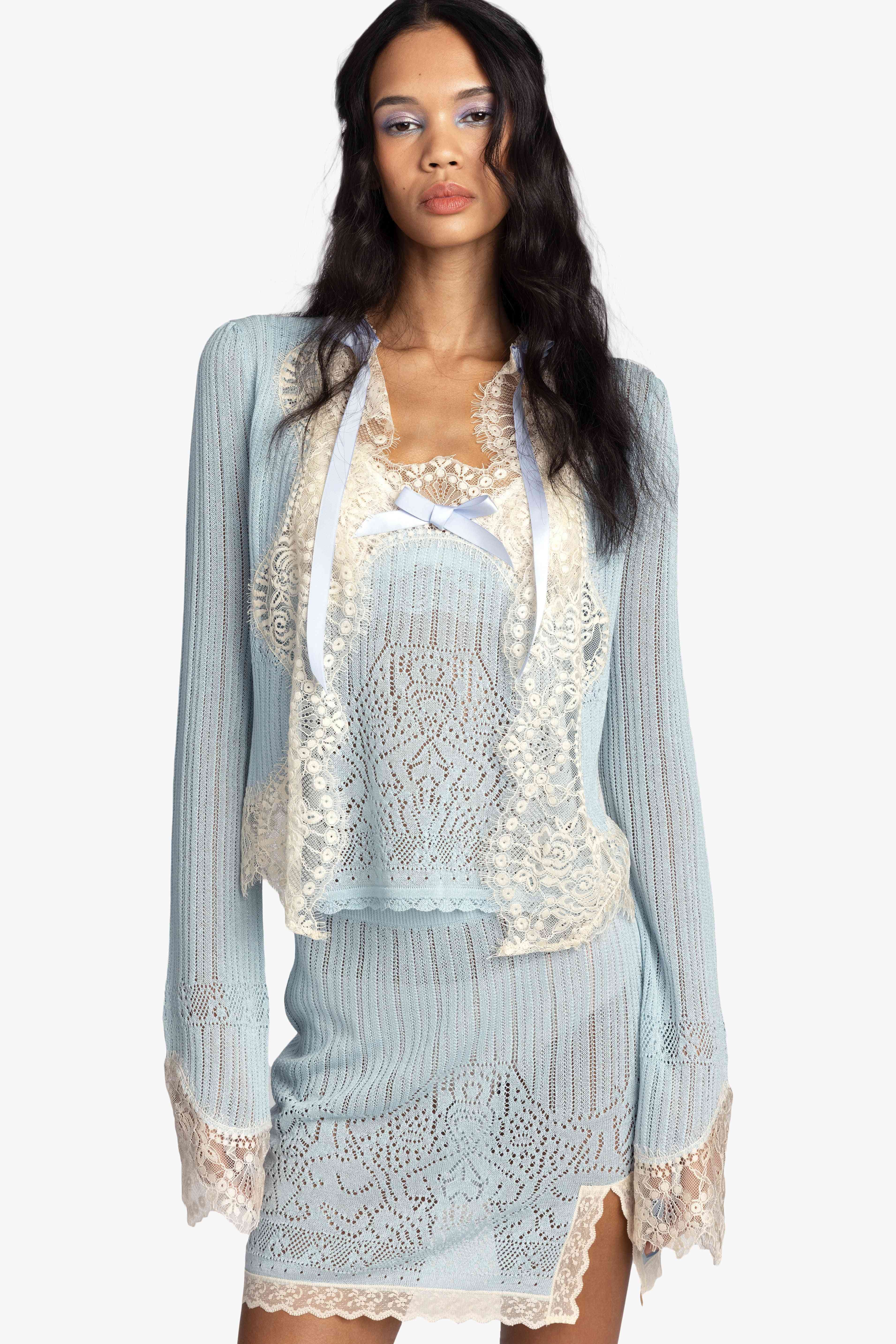 Lingerie Lace Knit Cardigan - Sky Blue | Anna Sui | Wolf & Badger