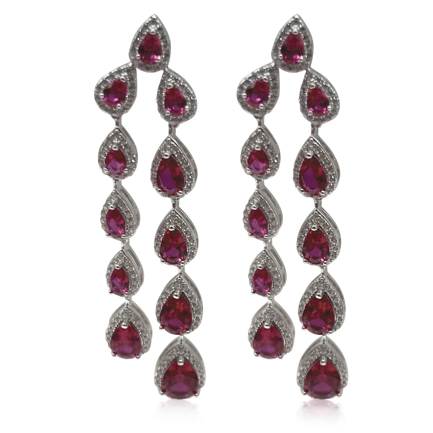 Women’s Pink / Purple / Red Pink Ruby Pear Drop Earrings Set In Sterling Silver Michael Nash Jewelry
