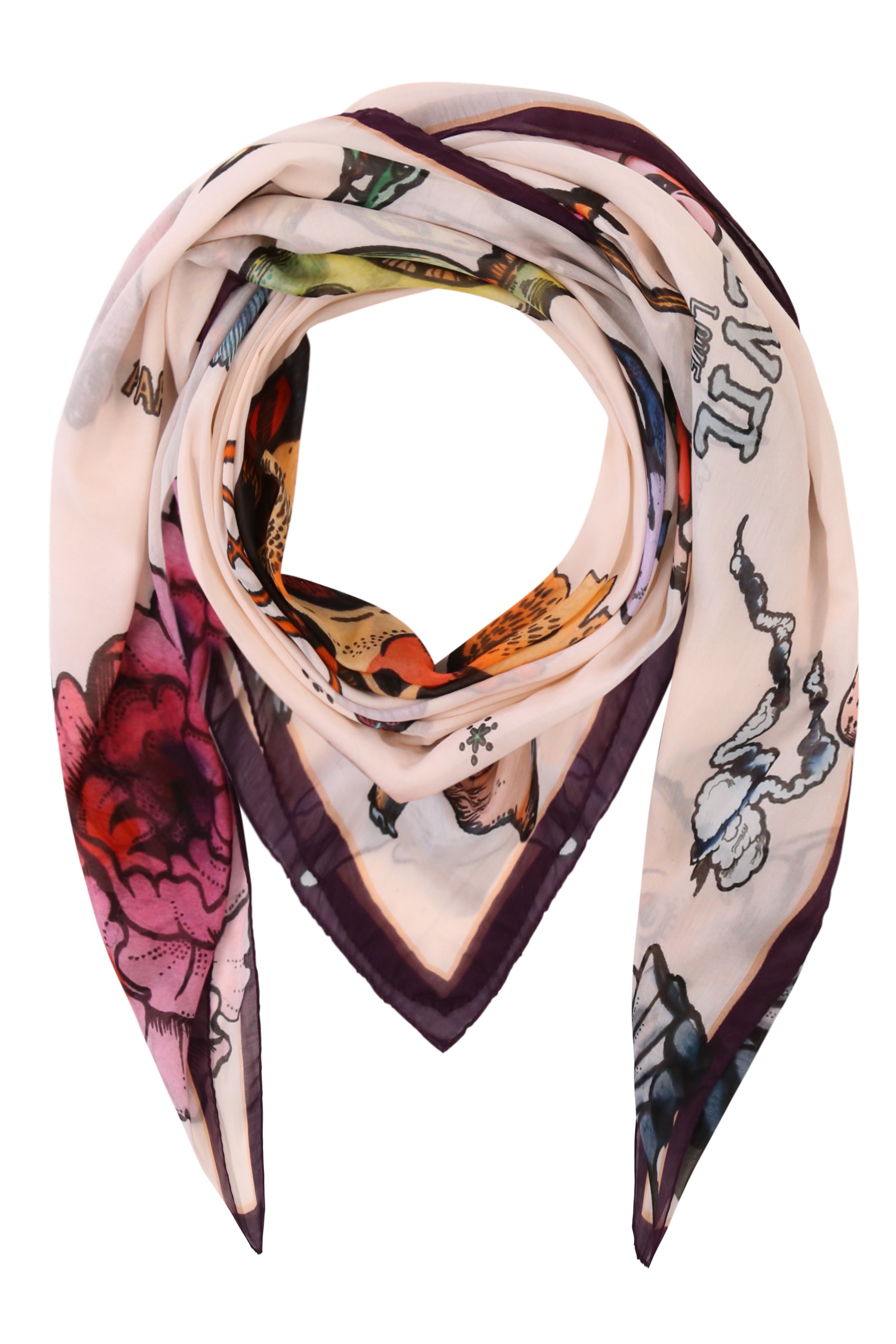 Klements Women's Tattoo Silk Scarf In White