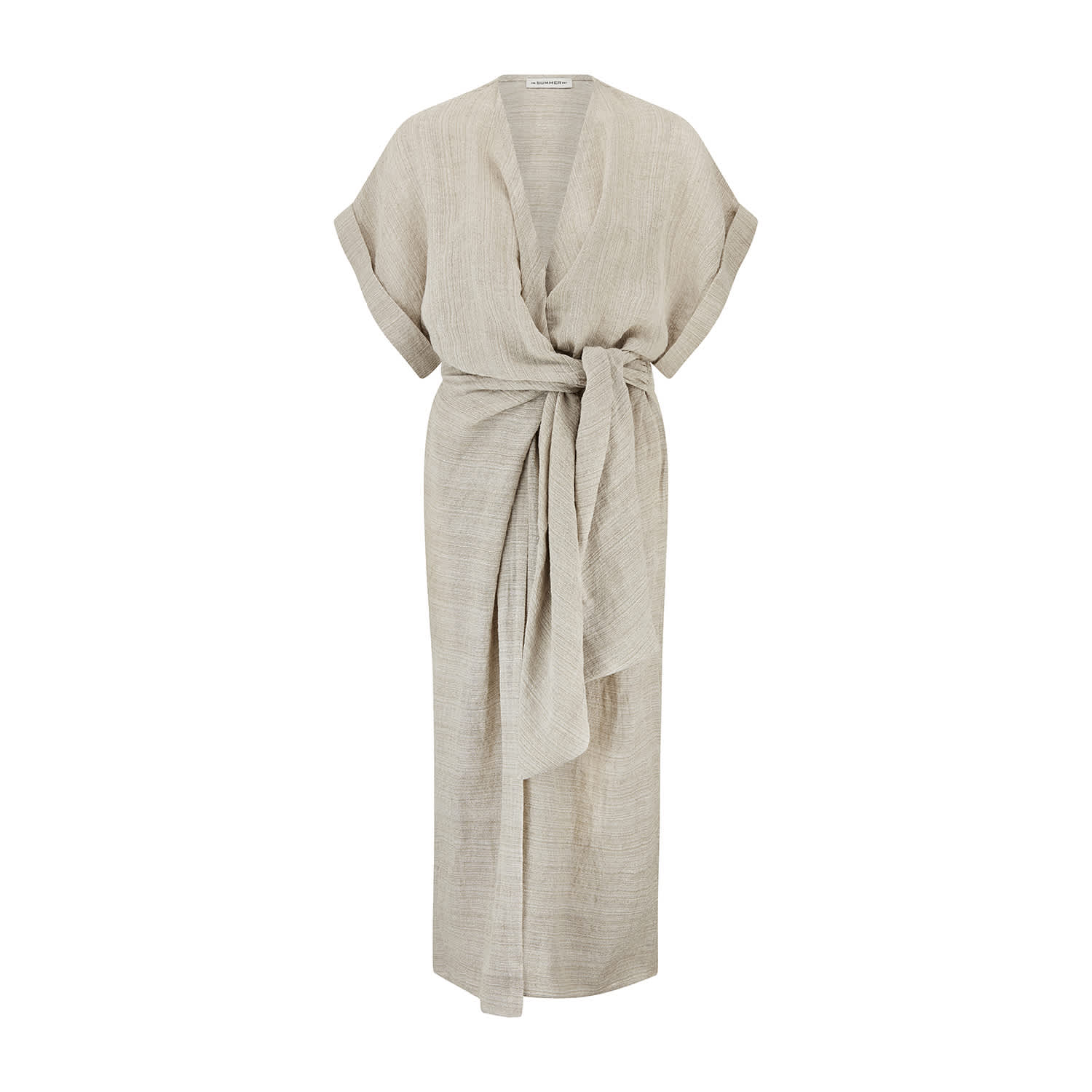 beige linen wrap dress Poshique Beige Collared Maxi Shirt Dress main image 0