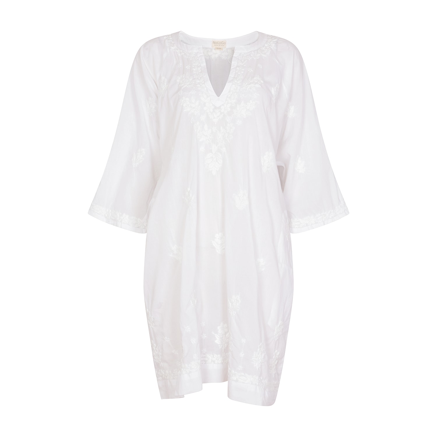 Women's White Valentina - Hand Embroidered Tunic Dress | Extra Small | Nologo-Chic
