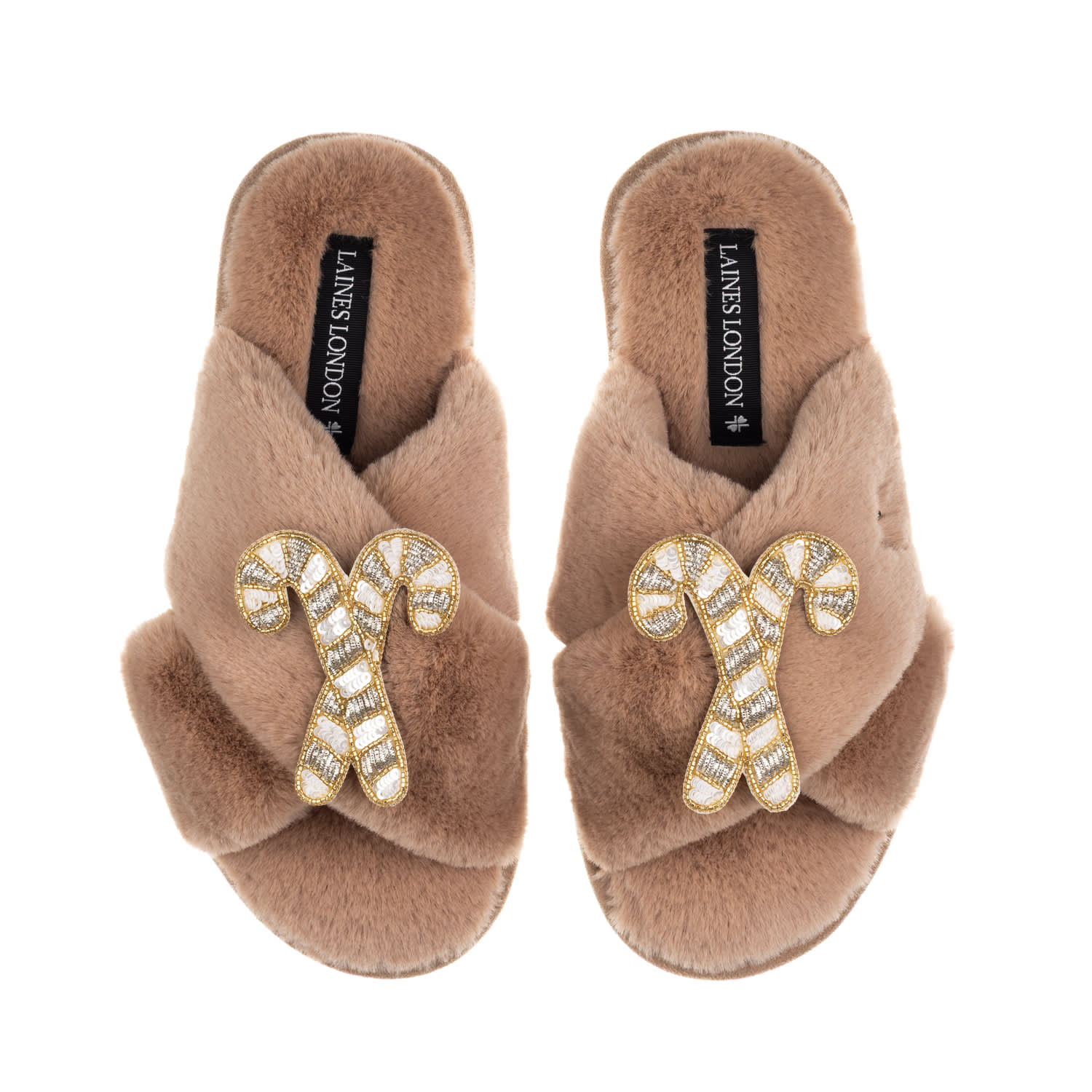 Laines London Women's Brown / Neutrals Classic Laines Christmas Collection Slippers With Double Gold & Silver Cand In Brown