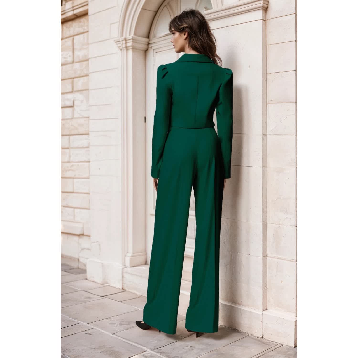 Emerald Green High-Waisted Wide-Leg Trousers Sanremo | Angelika