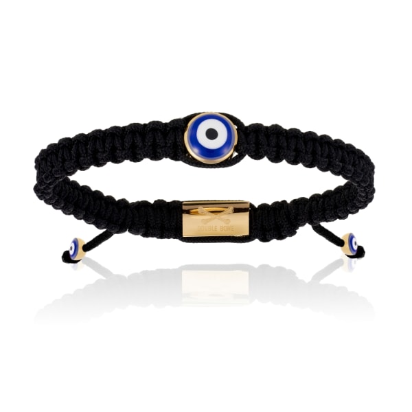 Men’s Yellow Gold Lucky Evil Eye With Black Polyester Bracelet Unisex Double Bone Bracelets