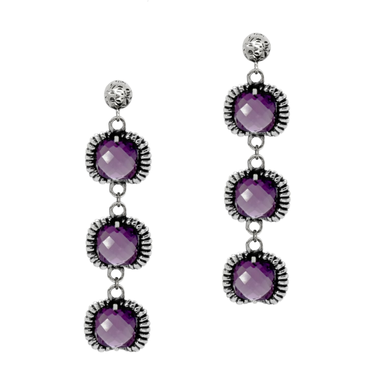 Unaloe Women's Pink / Purple Super Fantasy Earrings Silver– Timeless Elegance With Three Purple Crystal