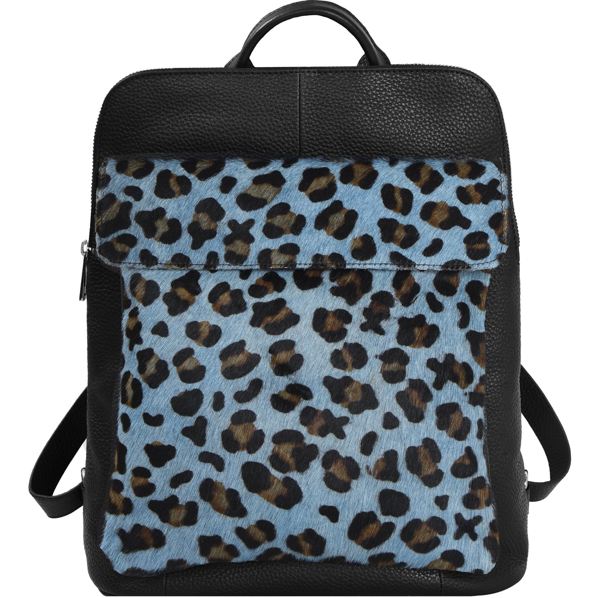 Women’s Black / Blue Blue Leopard Print Leather Flap Pocket Backpack Brix+Bailey