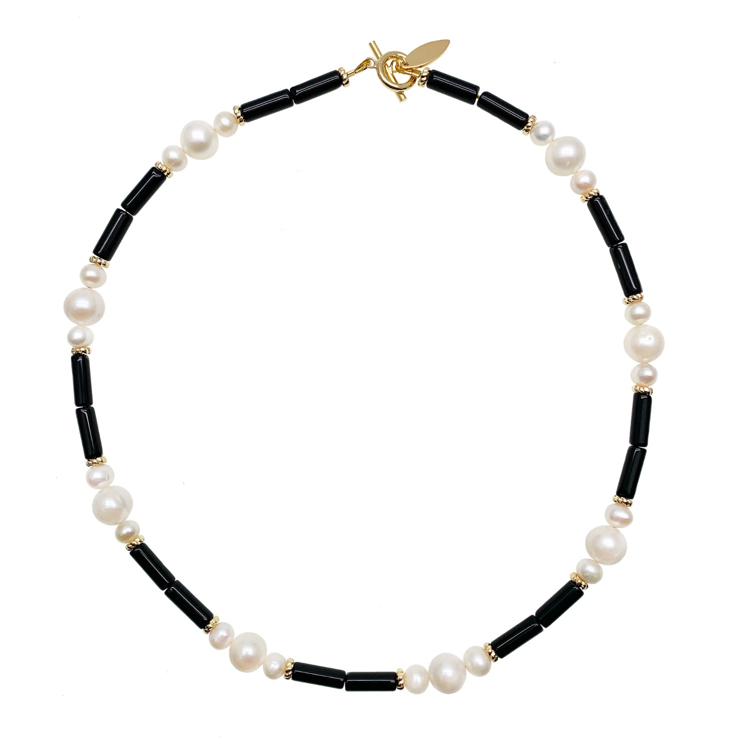 Women’s Black / White Timeless Black Agate With White Pearls Short Necklace Farra