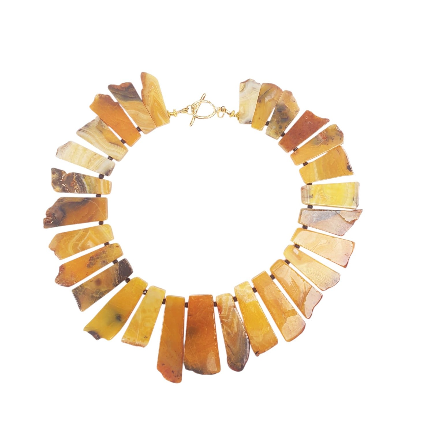 Way To Chic Women's Golden Earth: Statement Necklace Of Yellow Agate & Black Malaysian Jade In Yellow