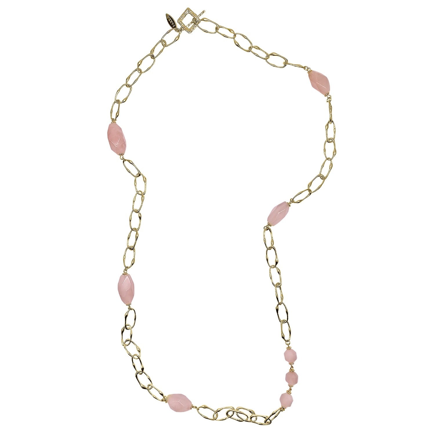 Farra Women's Pink / Purple Nugget Rose Quartz With Chain Long Necklace