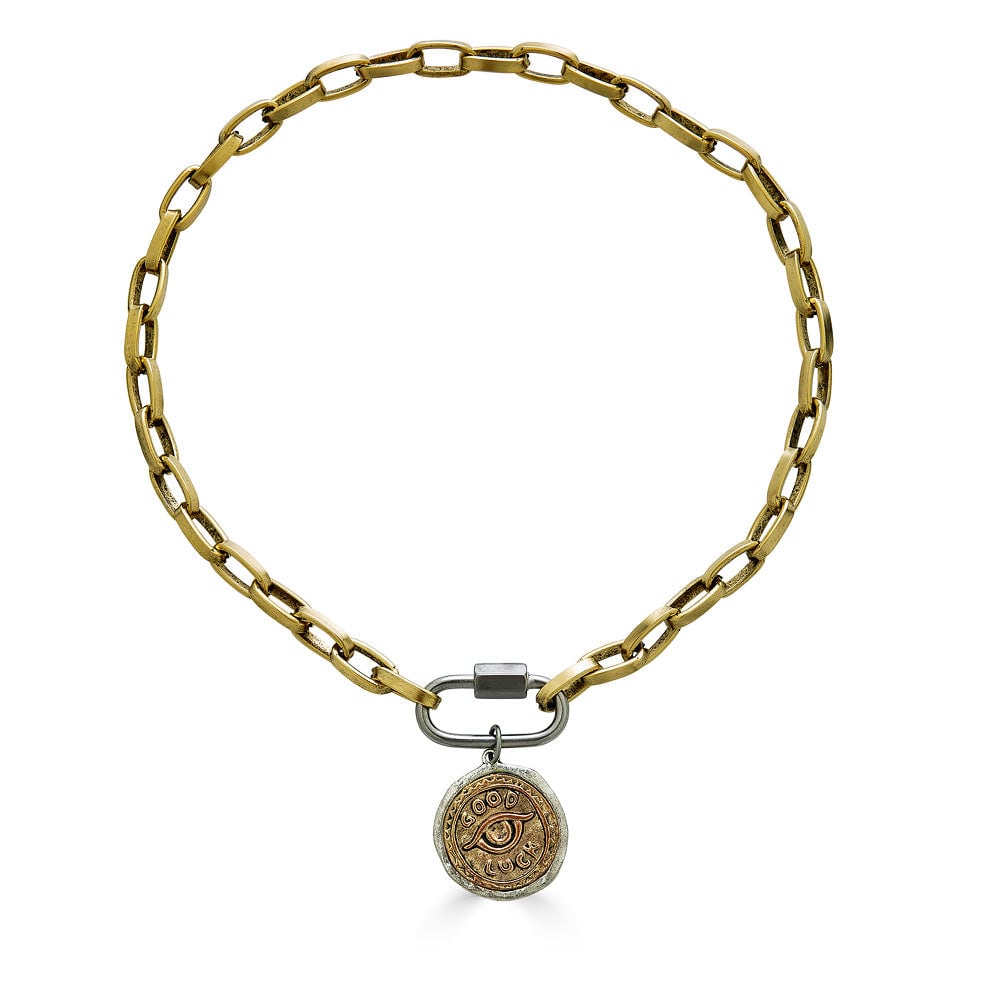 Loni Paul Jewelry Women's Gold / Silver Thick Gold Paperclip Necklace With Silver Carabiner & Mixed Metal Coin In Multi