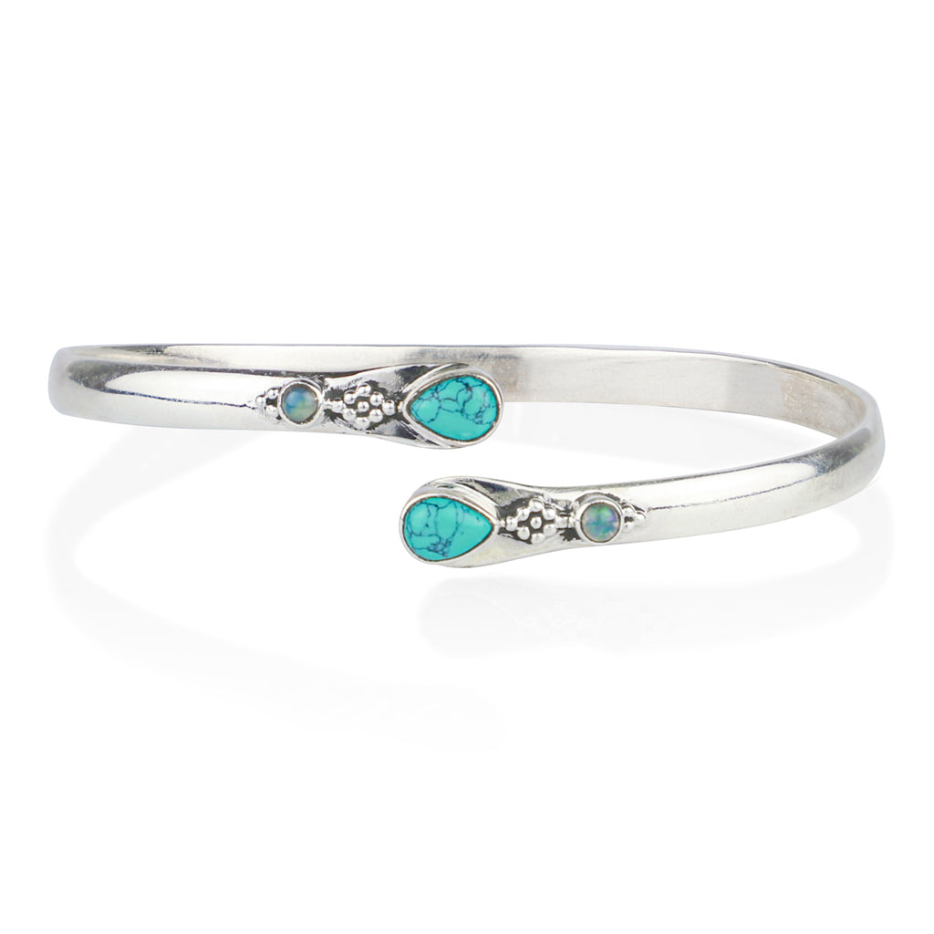 Women’s Green Shakti Adjustable Silver Bangle - Turquoise Charlotte’s Web Jewellery
