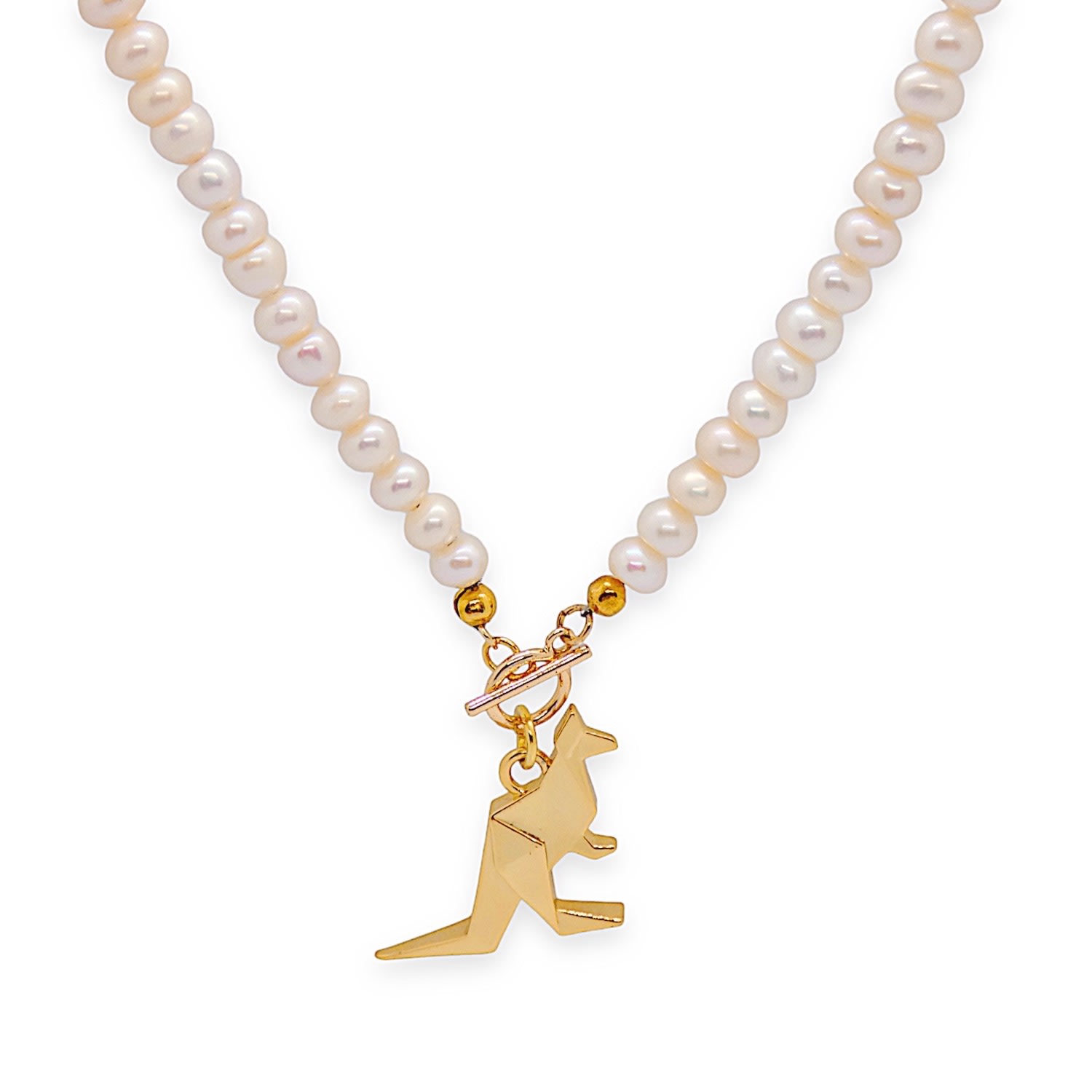 Women’s Gold / White Origami 3D Kangaroo Pearl Necklace Valerie Chic