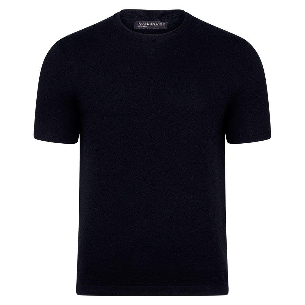 Paul James Knitwear Mens Ultra-fine Cotton Hugo Knitted T-shirt - Black In Black