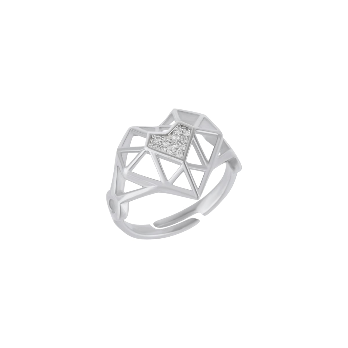 Spero London Women's Geometric Heart Adjustable Ring In Sterling Silver - Silver