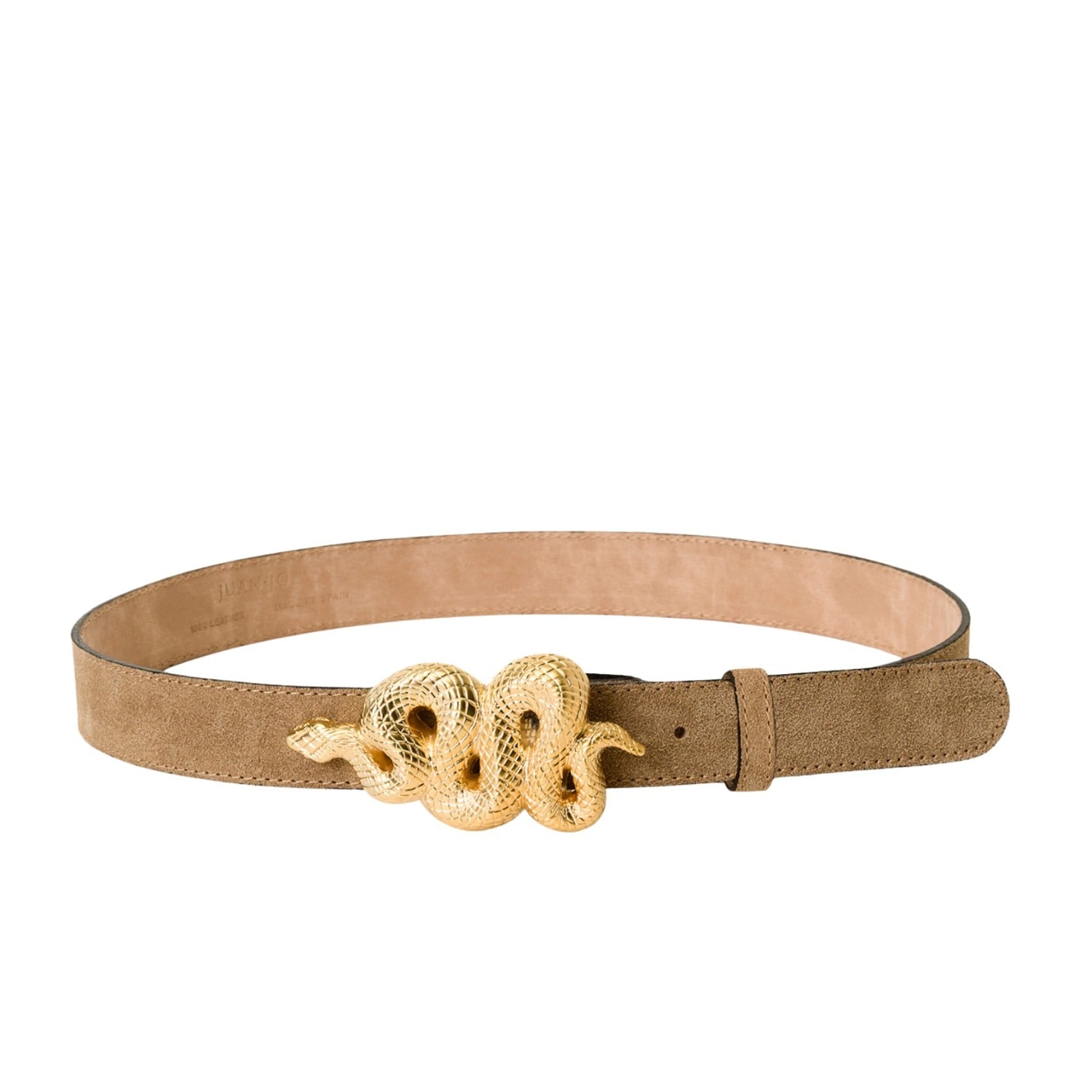 Juan-jo Women's Neutrals Suede Belt With Gold Snake Buckle- Beige In Brown