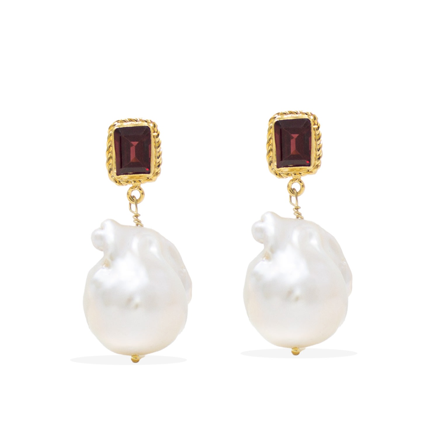 Women’s Red / Gold Luccichio Gold Vermeil Garnet & Pearl Earrings Vintouch Italy