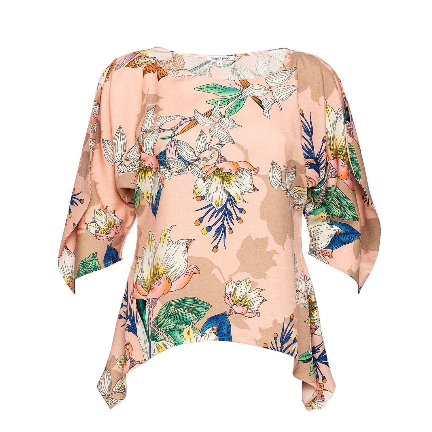 Bianca Popp Women's Pink / Purple Puff Blouse With Flaps In Pink Floral Print In Pink/purple