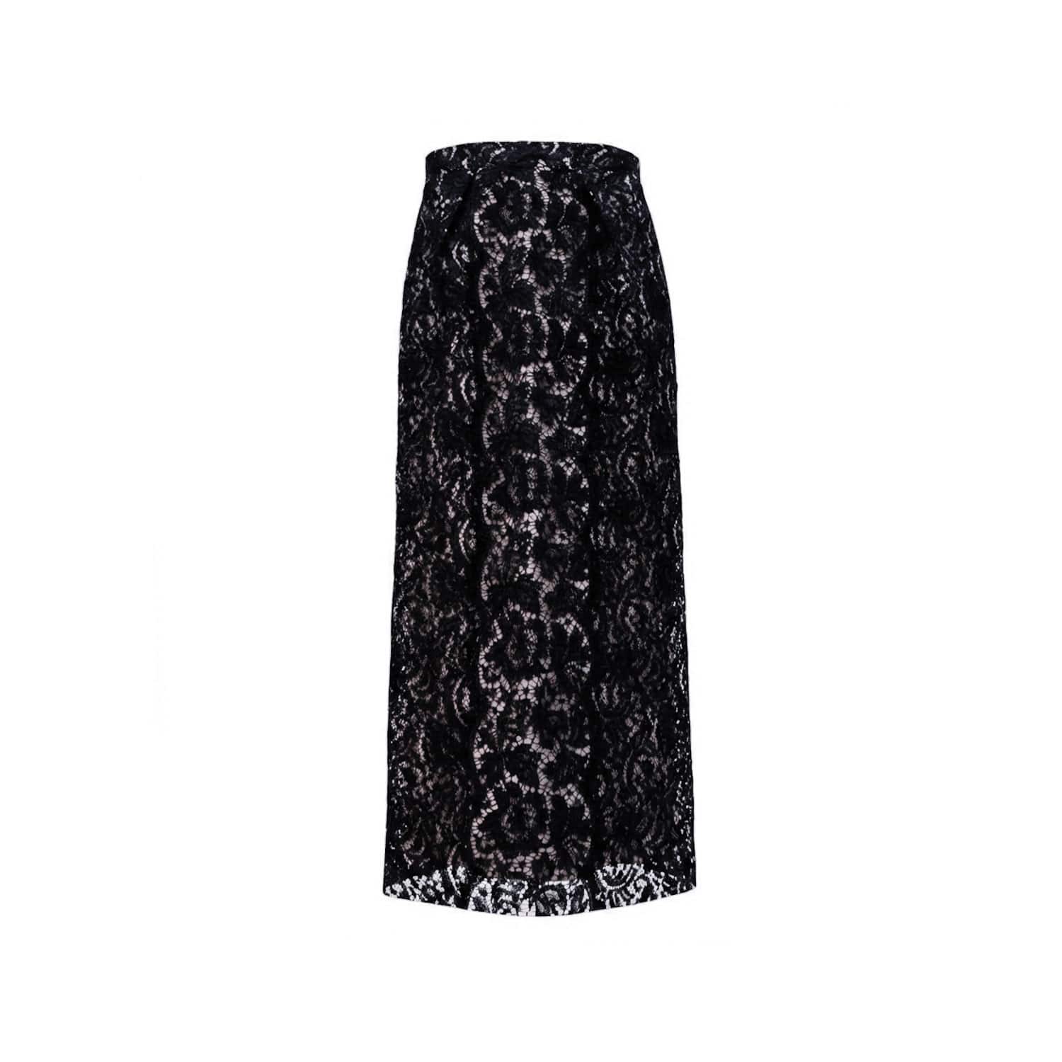 Black Lace Amal Draped Skirt | L2R THE LABEL | Wolf & Badger