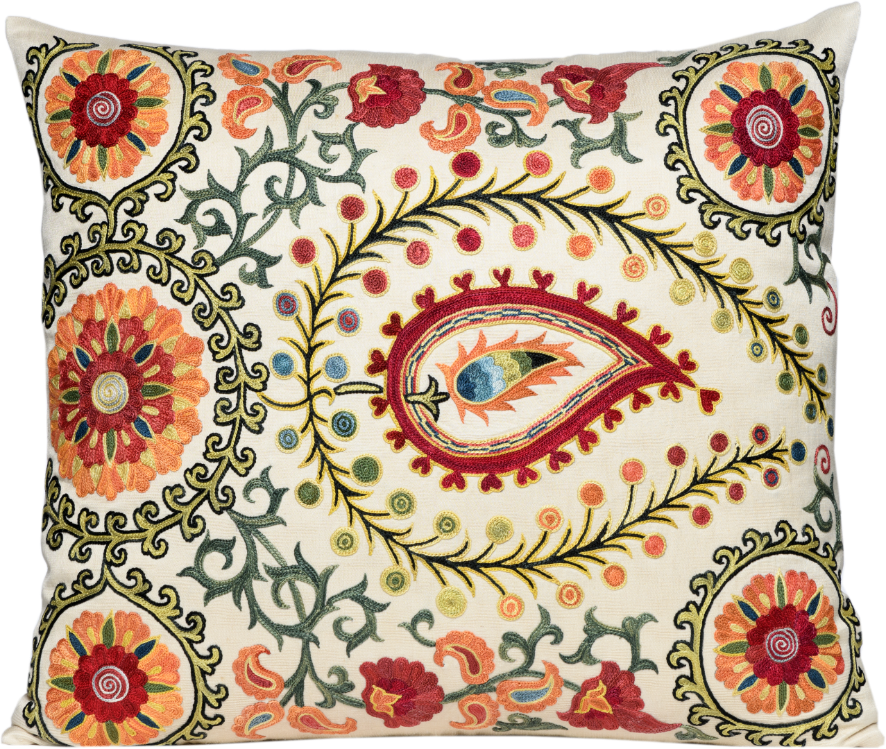 Hand-Embroidered Silk Cushion - Red One Size Anor Living