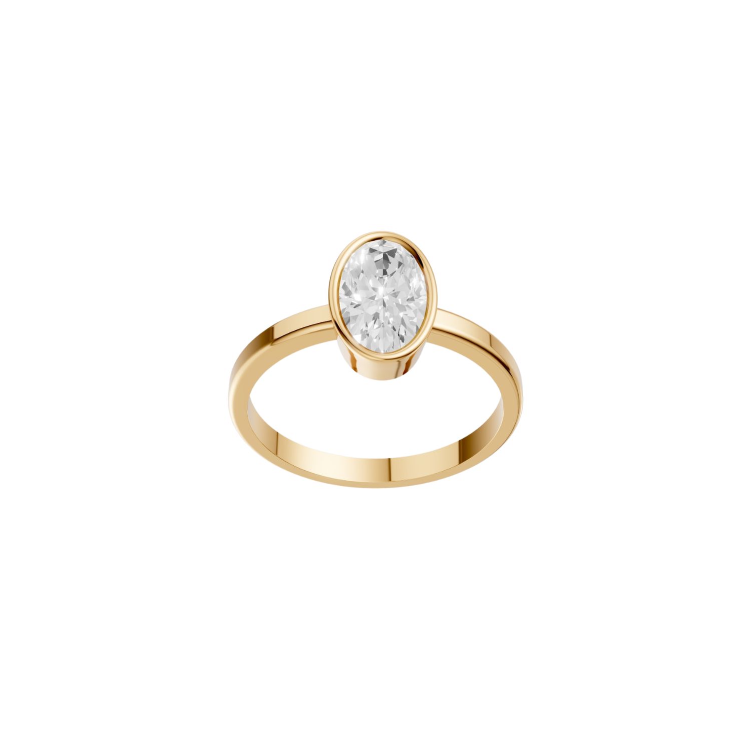 Women’s Classic Oval Bezel Diamond Ring | 14K Yellow Gold Lab Engagement Ring |Ready To Ship | Aya Fine Jewelry